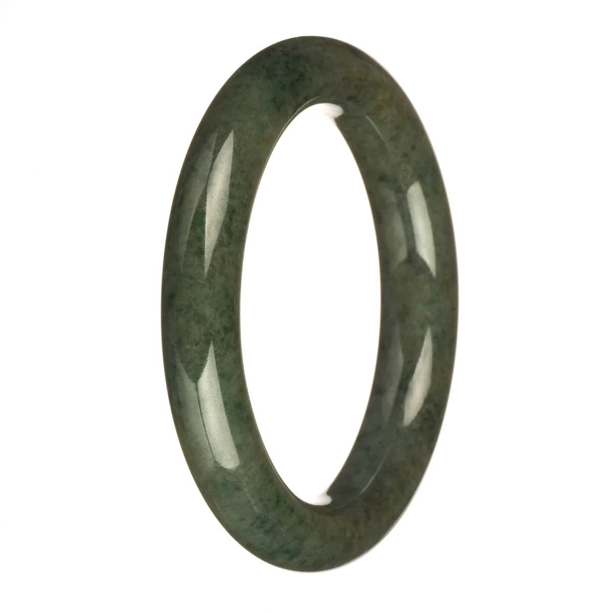 Real Grade A Grey with Apple Green Patterns Burma Jade Bracelet - 61mm Round - Image 2