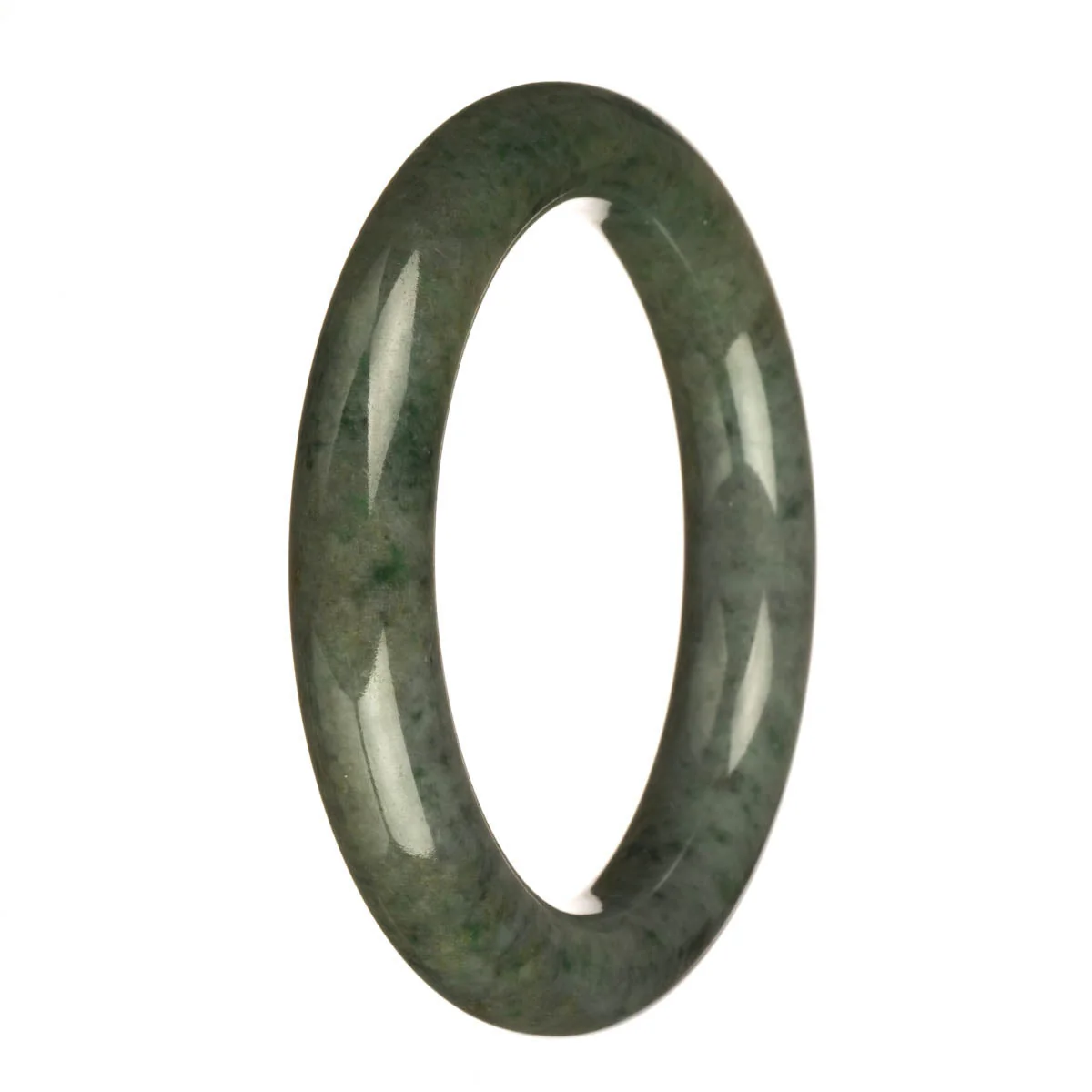 Real Grade A Grey with Apple Green Patterns Burma Jade Bracelet - 61mm Round - Image 3
