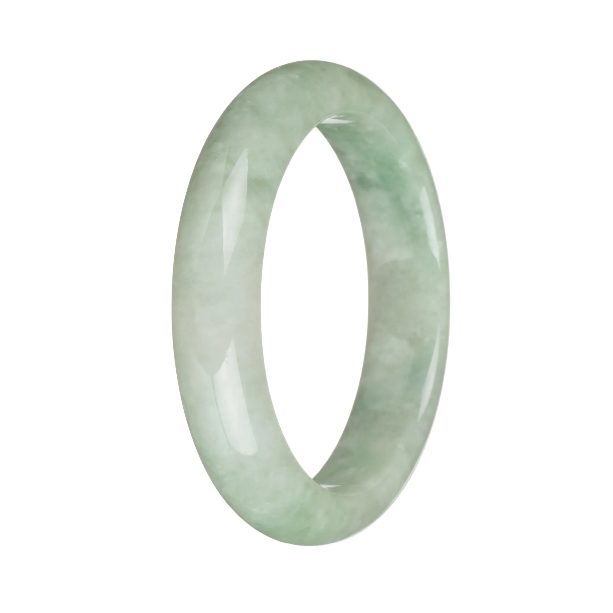 57.4mm Green and White Jade Bangle Bracelet - Image 3