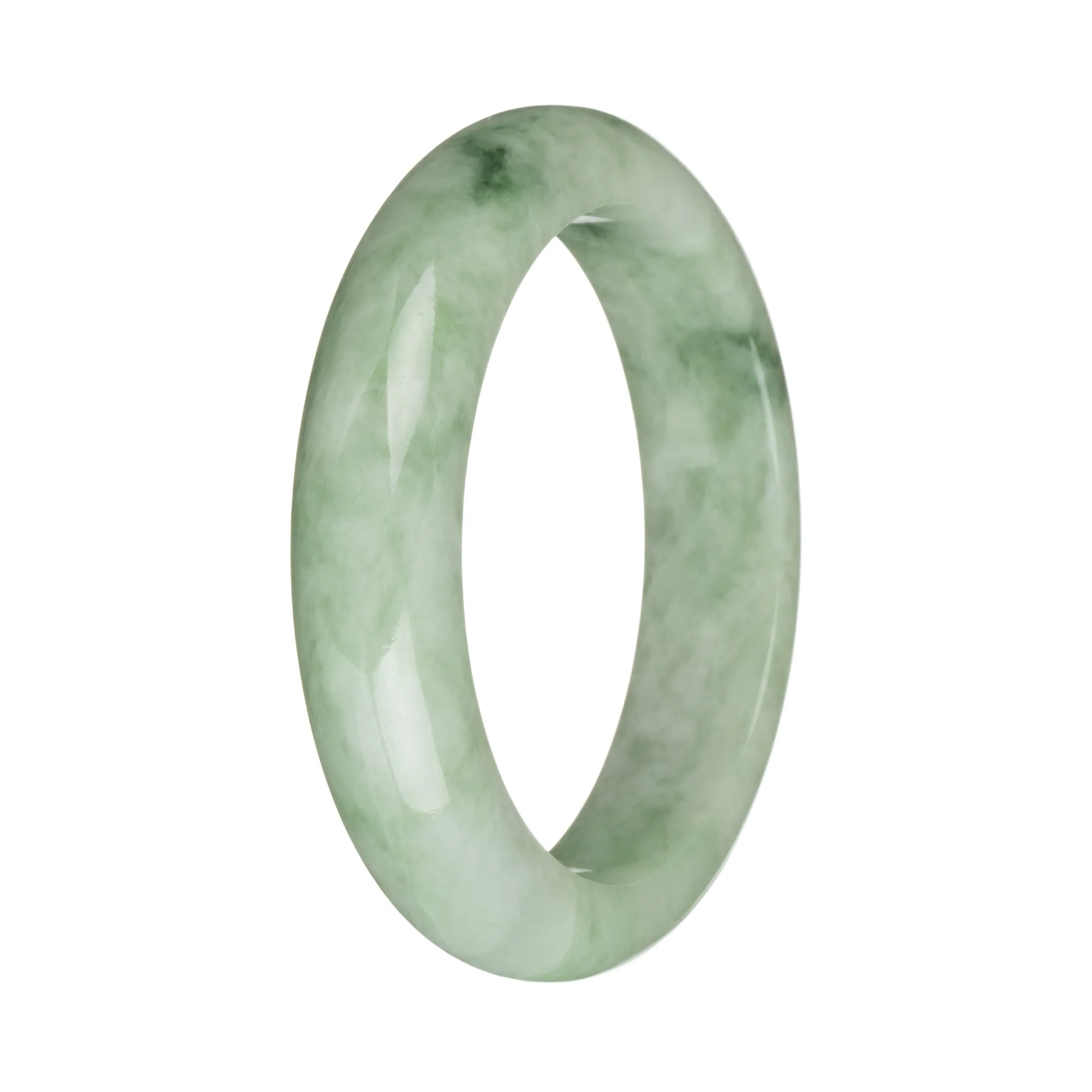 56.9mm Light Green with Green Patterns Jade Bangle Bracelet - Image 2