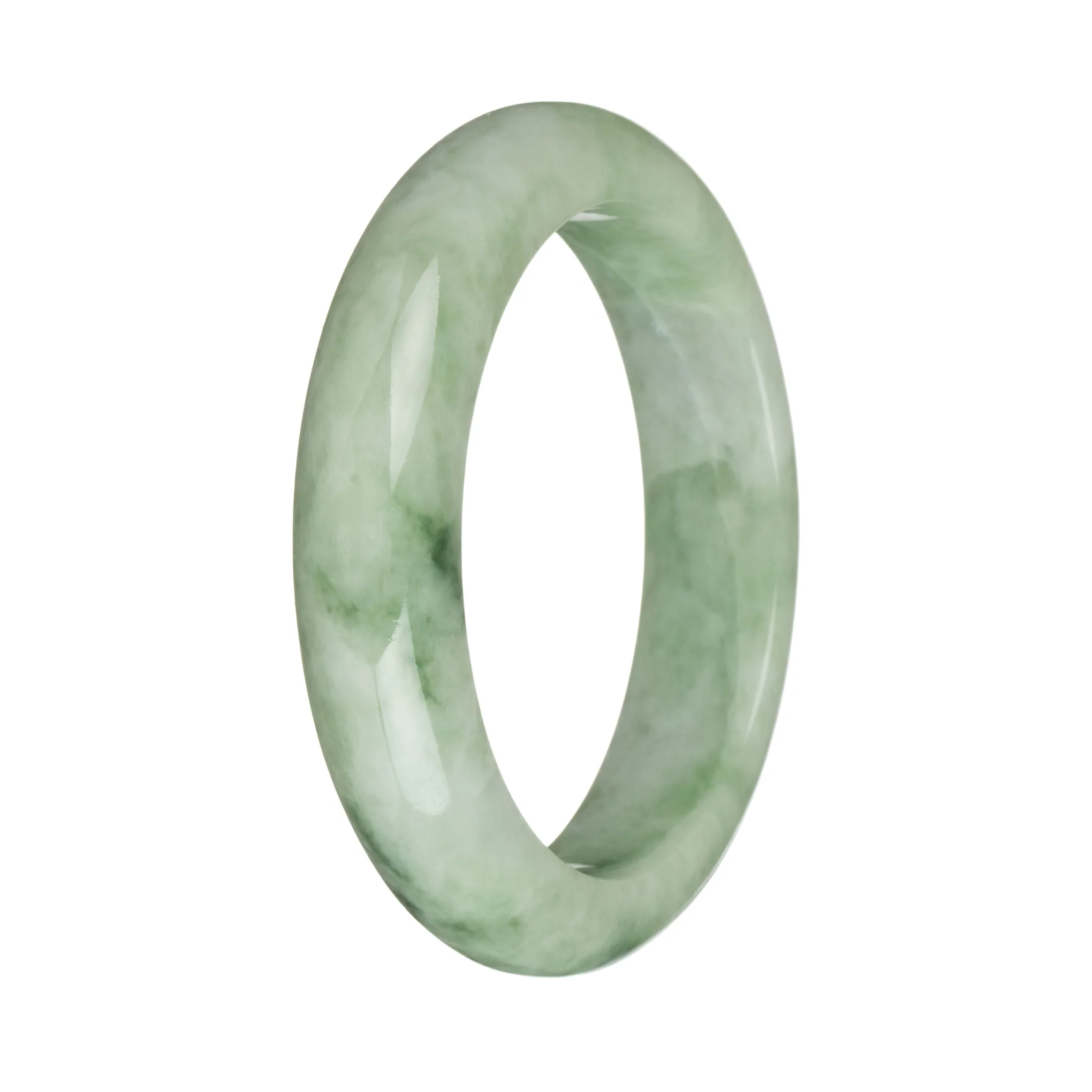 56.9mm Light Green with Green Patterns Jade Bangle Bracelet - Image 3