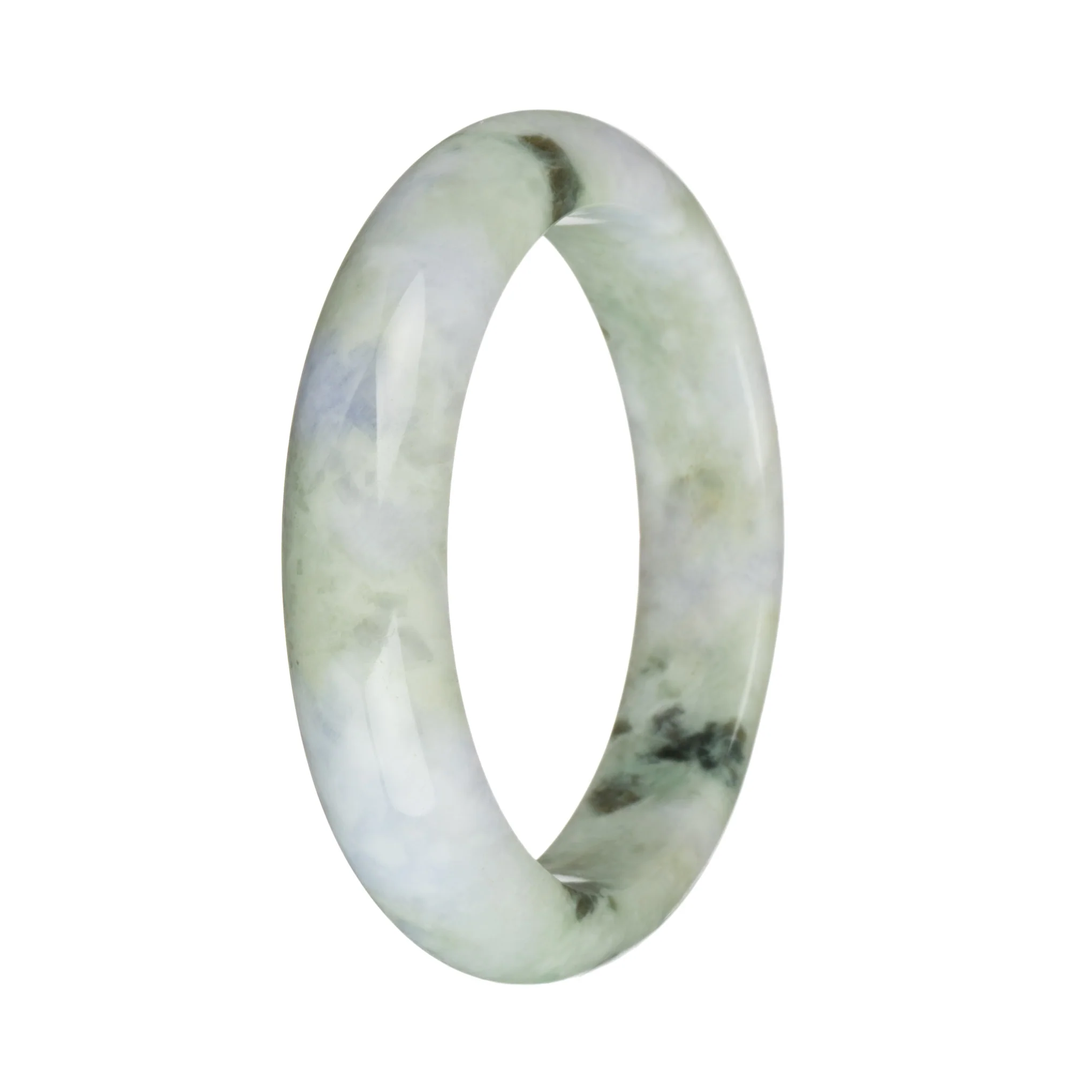 57.2mm Pale Green with Lavender and Dark Green Patterns Jade Bangle Bracelet - Image 2
