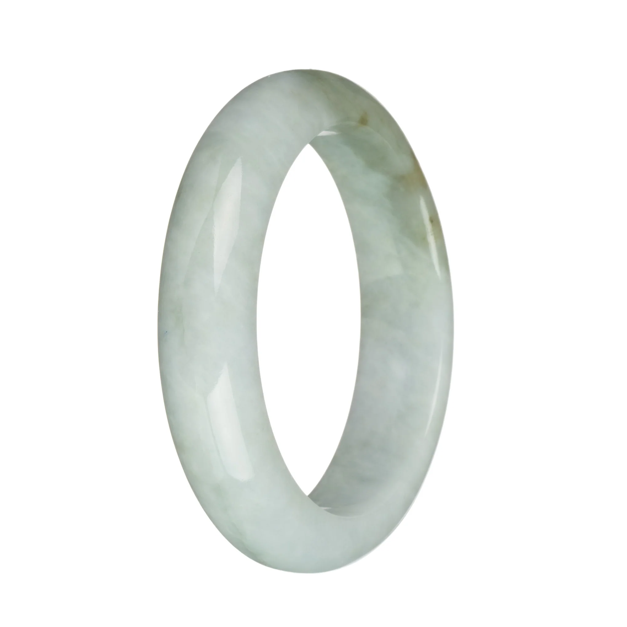 57.4mm Pale Green and Green with Brown Spot Jade Bangle Bracelet - Image 2