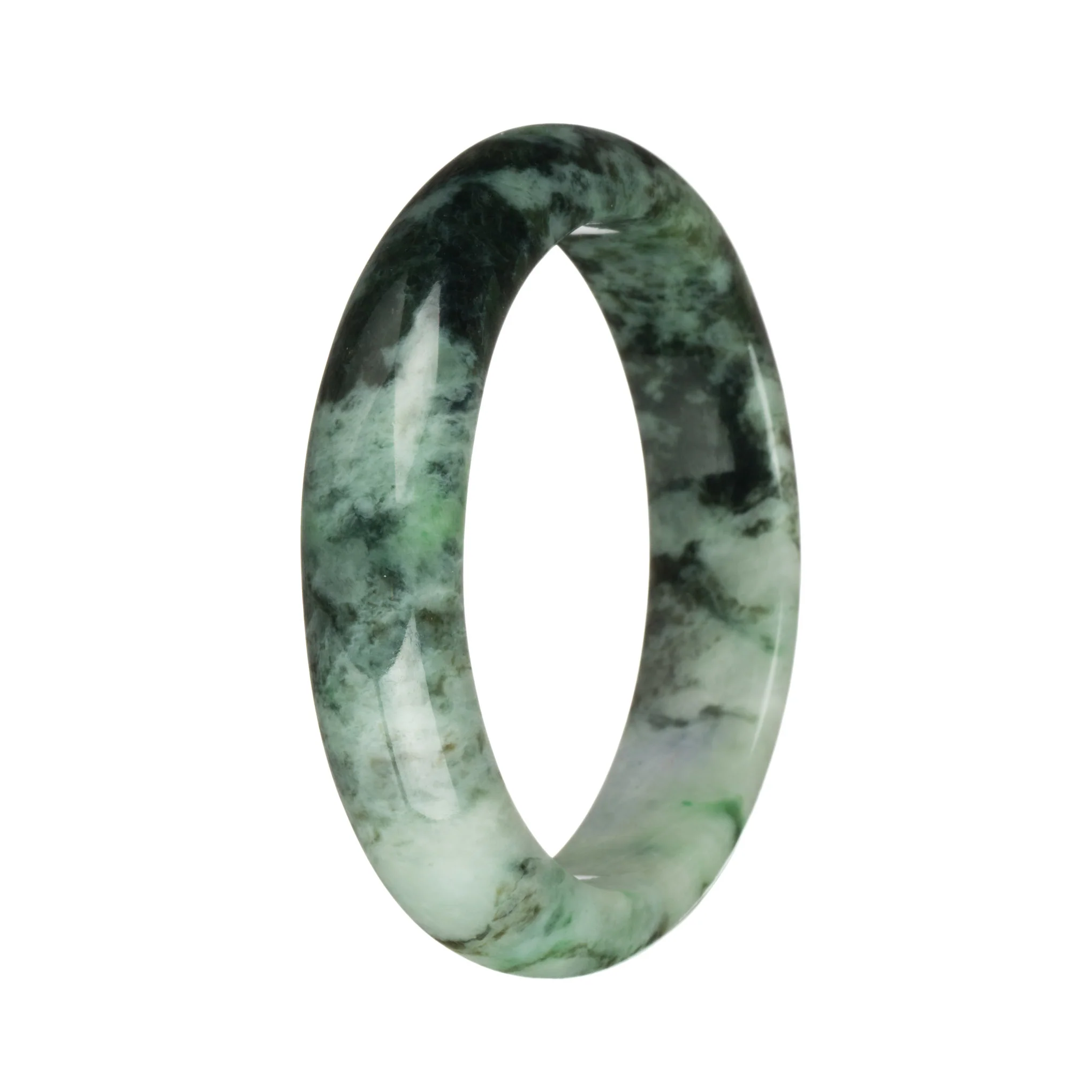 56.6mm Pale Green with Lavender and Dark Green Patterns and Apple Green Spots Jade Bangle Bracelet - Image 2