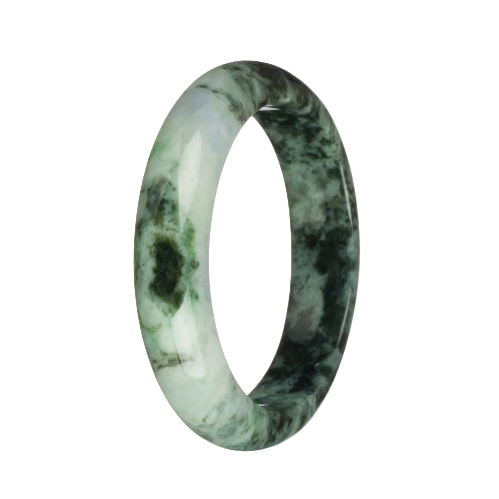 56.6mm Pale Green with Lavender and Dark Green Patterns and Apple Green Spots Jade Bangle Bracelet - Image 3