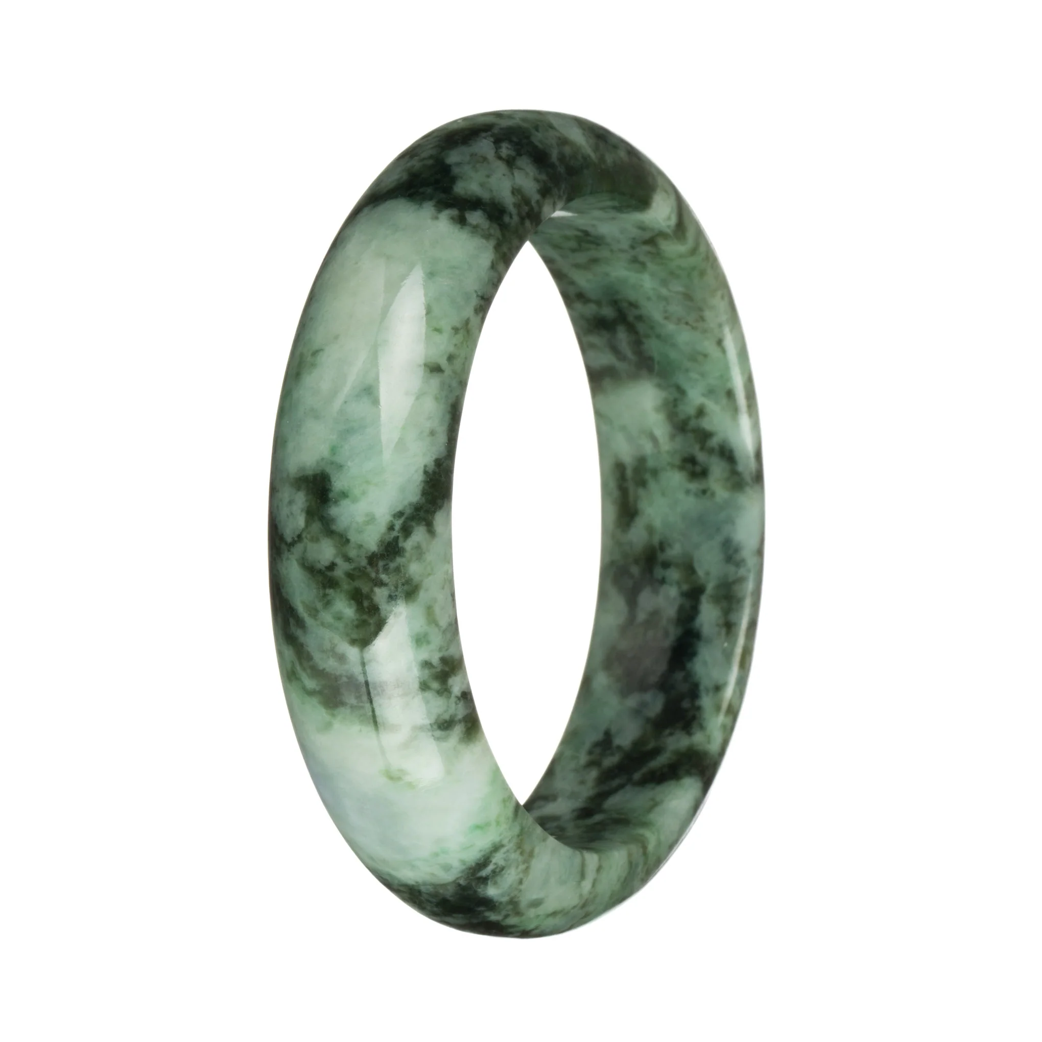 57.3mm Light Green with Dark Green Patterns, Lavender Patch and Apple Green Spots Jade Bangle Bracelet - Image 2