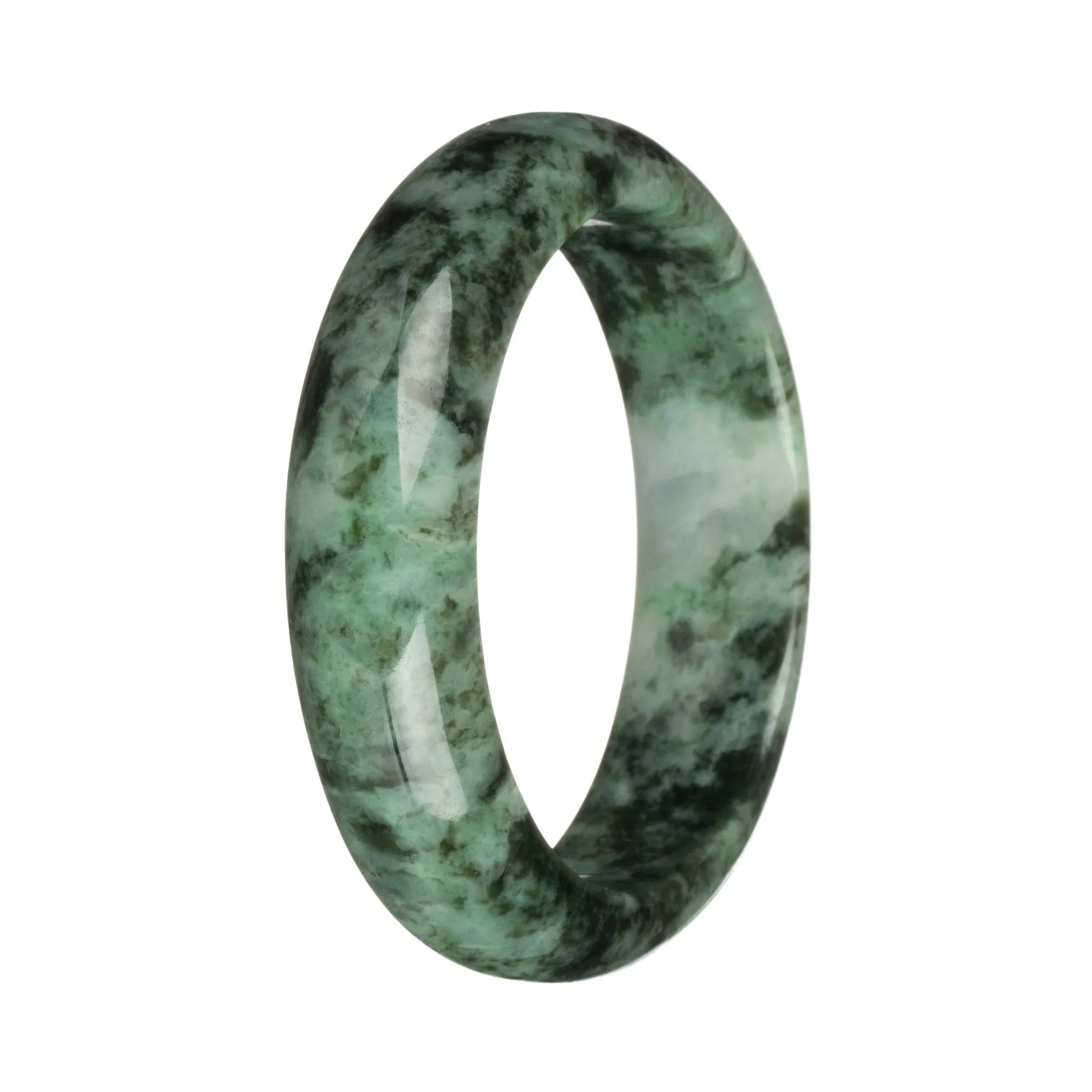 57.3mm Light Green with Dark Green Patterns, Lavender Patch and Apple Green Spots Jade Bangle Bracelet - Image 4