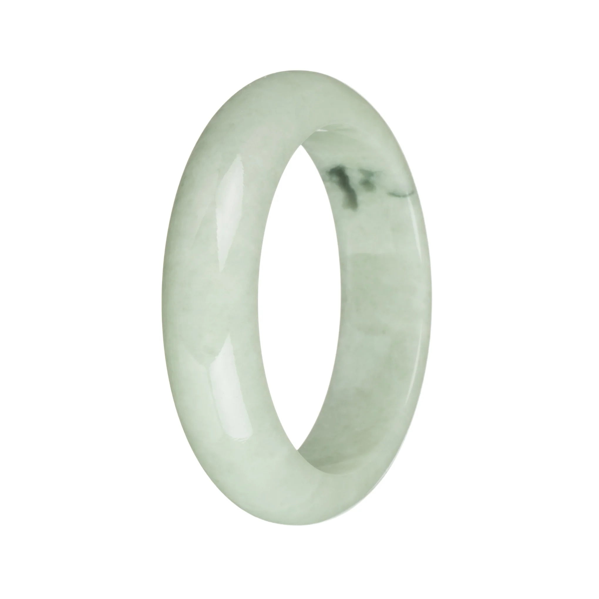 54.2mm Light Green with Dark Green Patch Jade Bangle Bracelet - Image 2