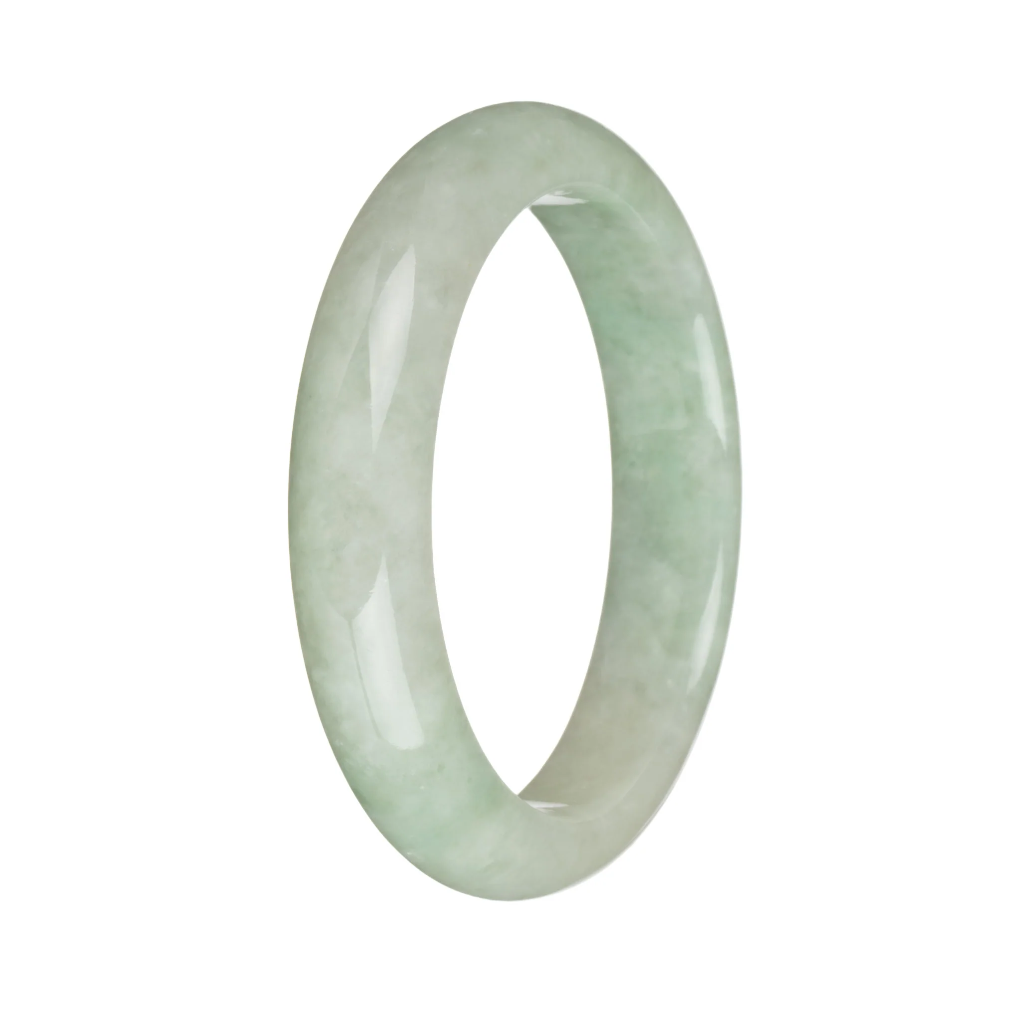57.4mm Light Green and White with Apple Green  Jade Bangle Bracelet - Image 2