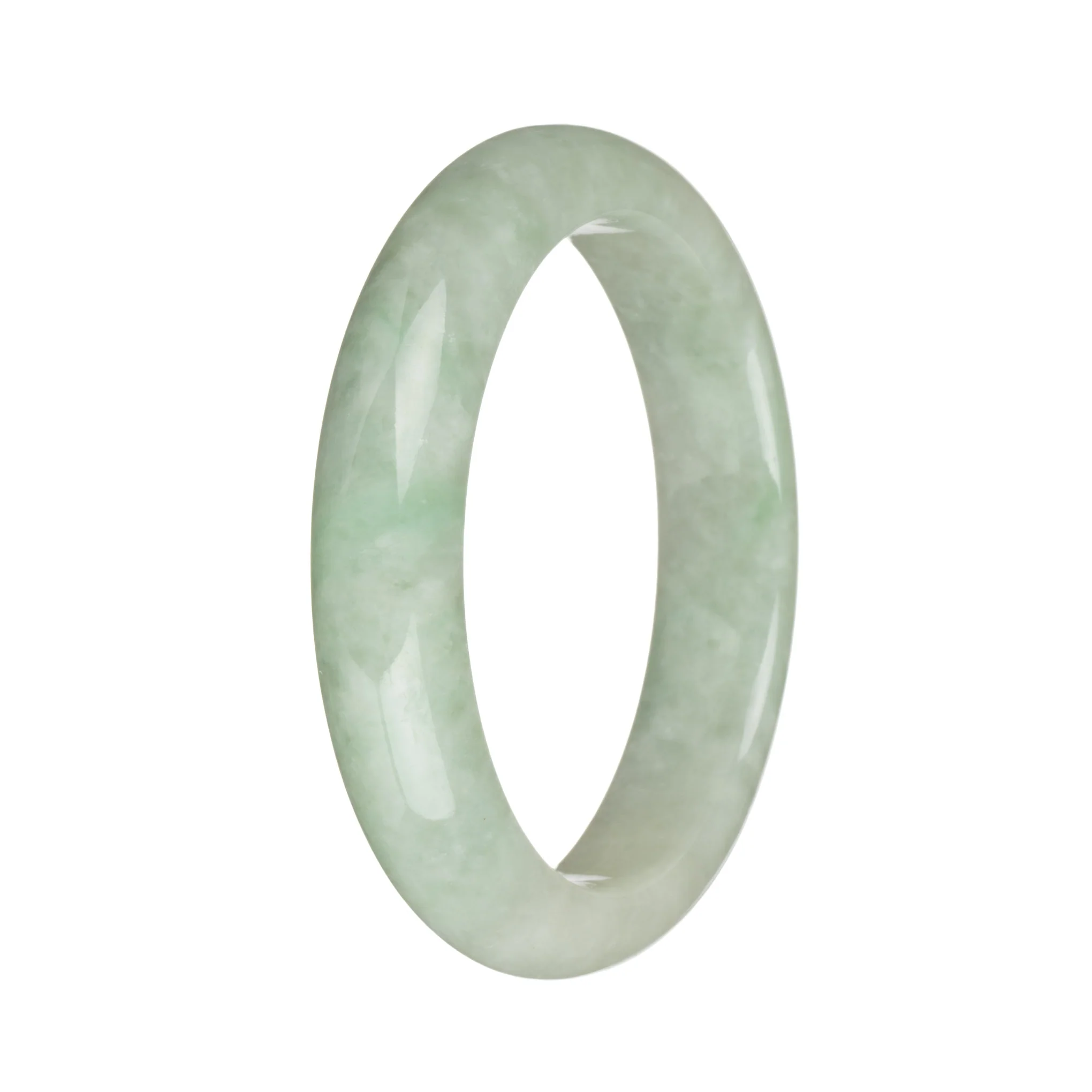 57.4mm Light Green and White with Apple Green  Jade Bangle Bracelet - Image 3