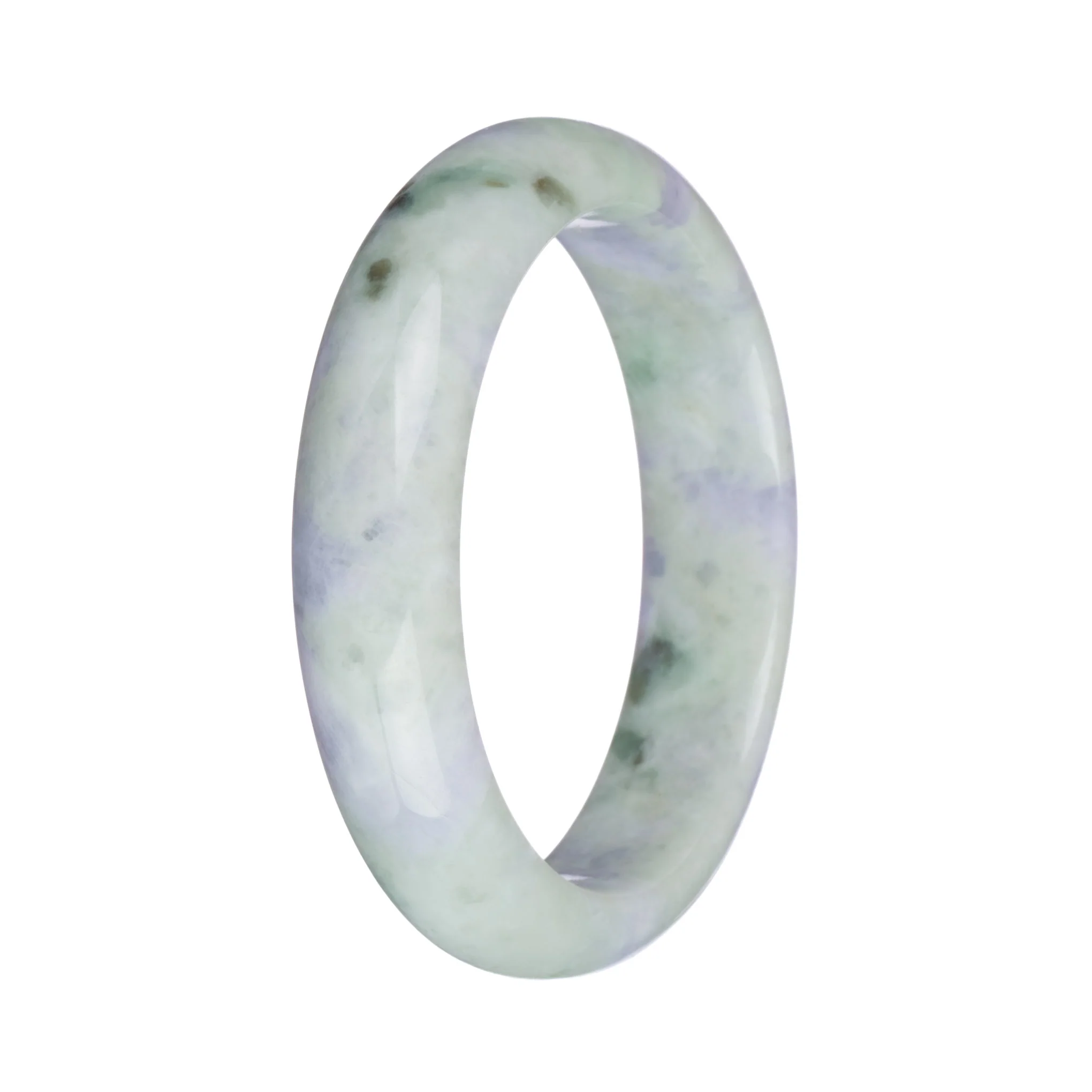 57.9mm Pale Green with Lavender and Olive Green Patterns Jade Bangle Bracelet - Image 2