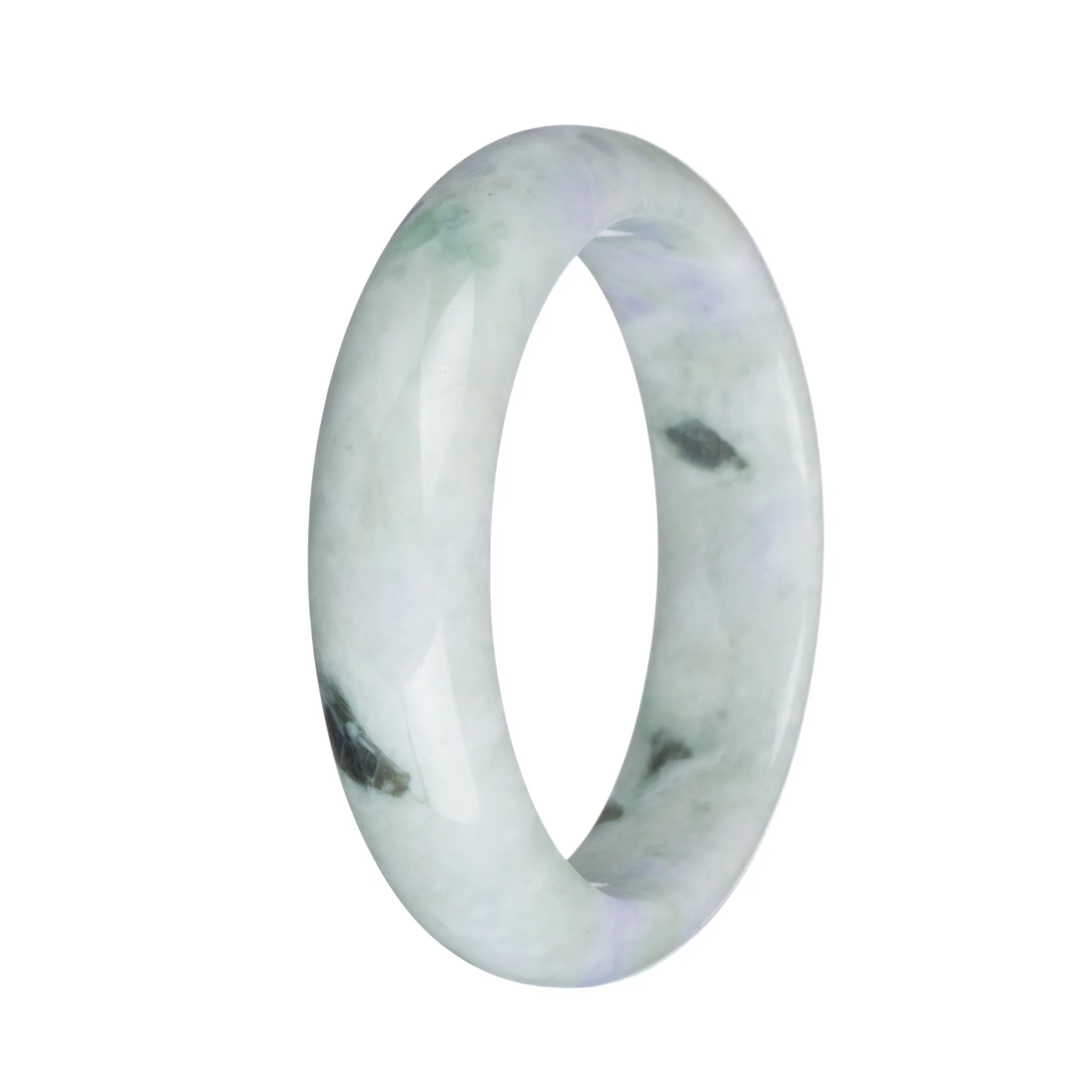 57.8mm Pale Green with Lavender and Olive Green Patterns Jade Bangle Bracelet - Image 3