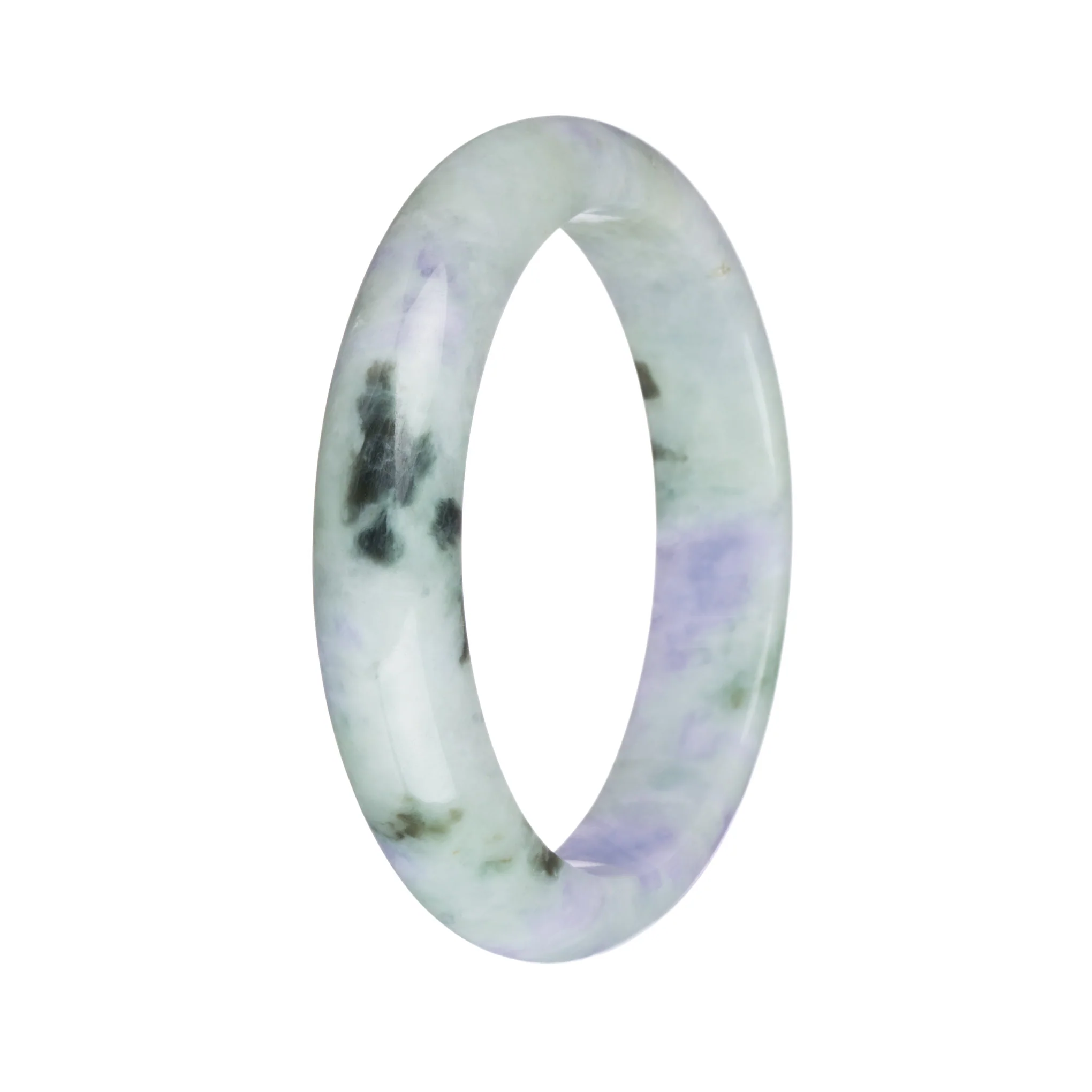 57.1mm Light Green and Lavender with Olive Green Patterns Jade Bangle Bracelet - Image 3