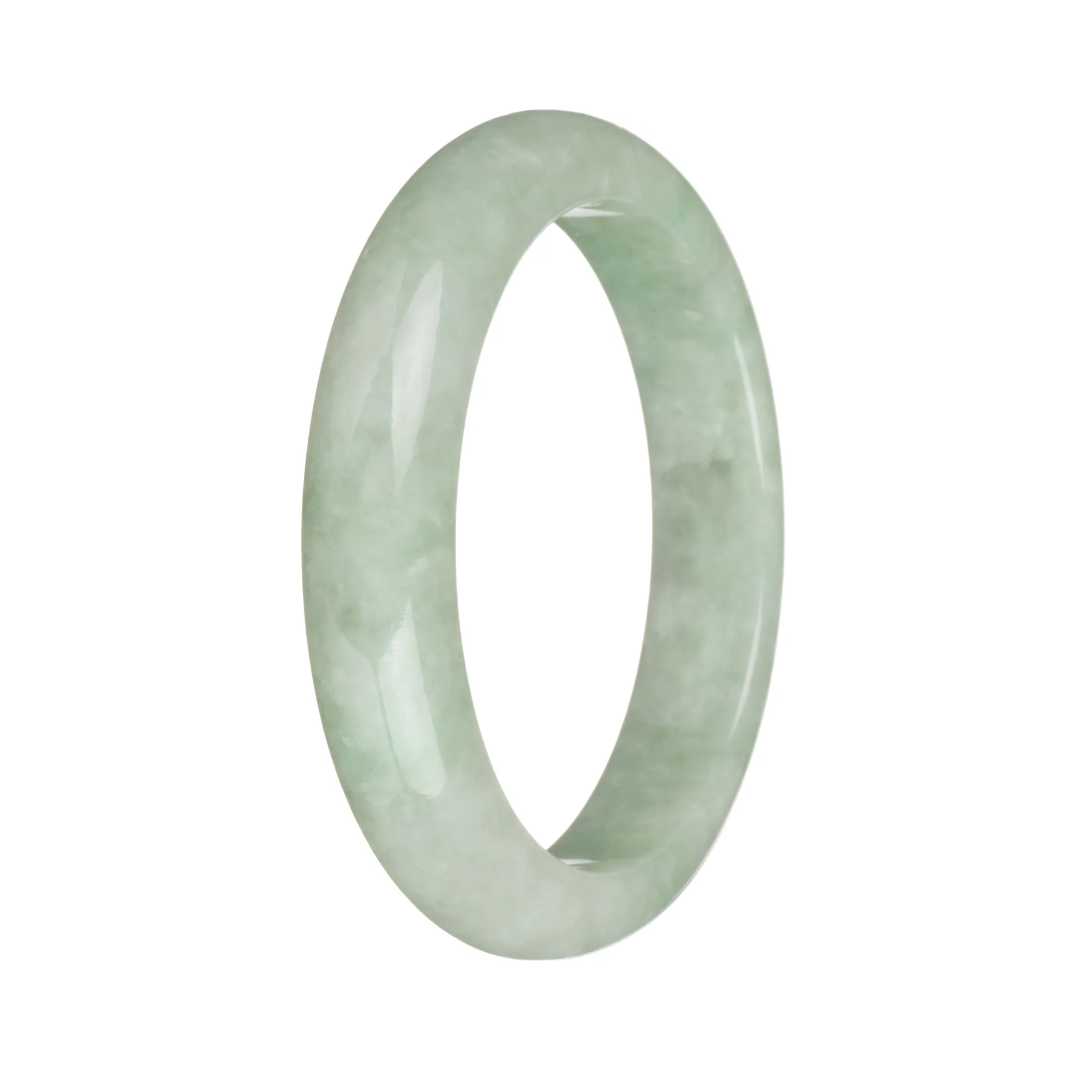 57.4mm Pale Green with Apple Green Jade Bangle Bracelet - Image 2