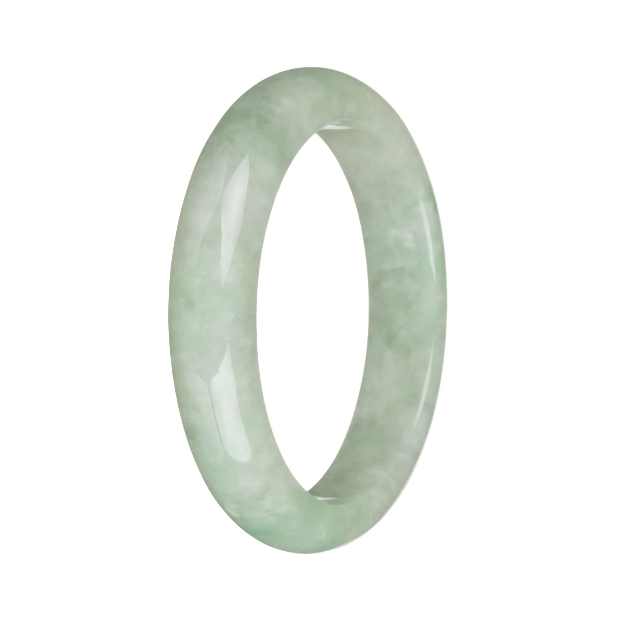57.4mm Pale Green with Apple Green Jade Bangle Bracelet - Image 3