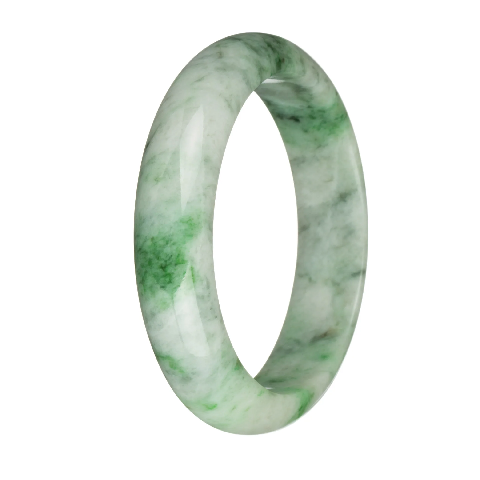 62.1mm Light Grey with Apple Green and Green Patterns Jade Bangle Bracelet - Image 2