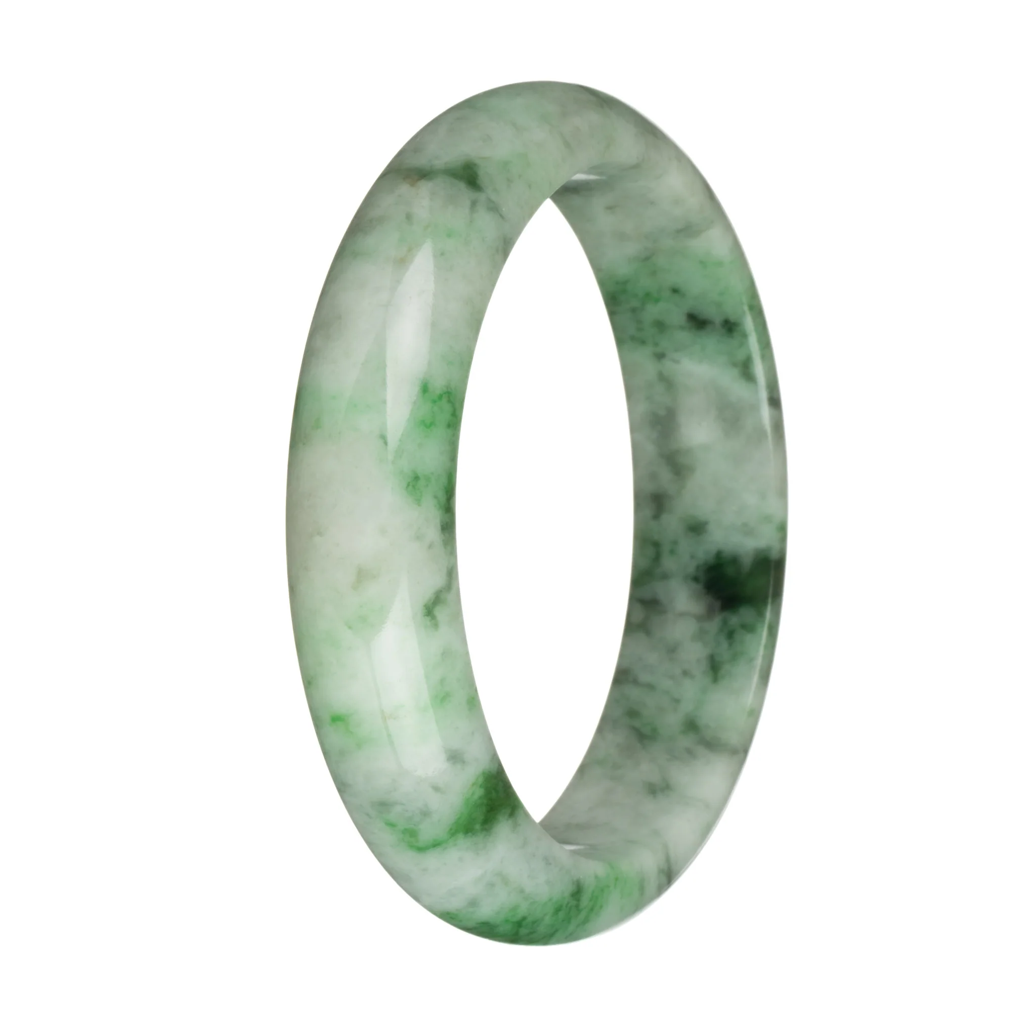 62.1mm Light Grey with Apple Green and Green Patterns Jade Bangle Bracelet - Image 3
