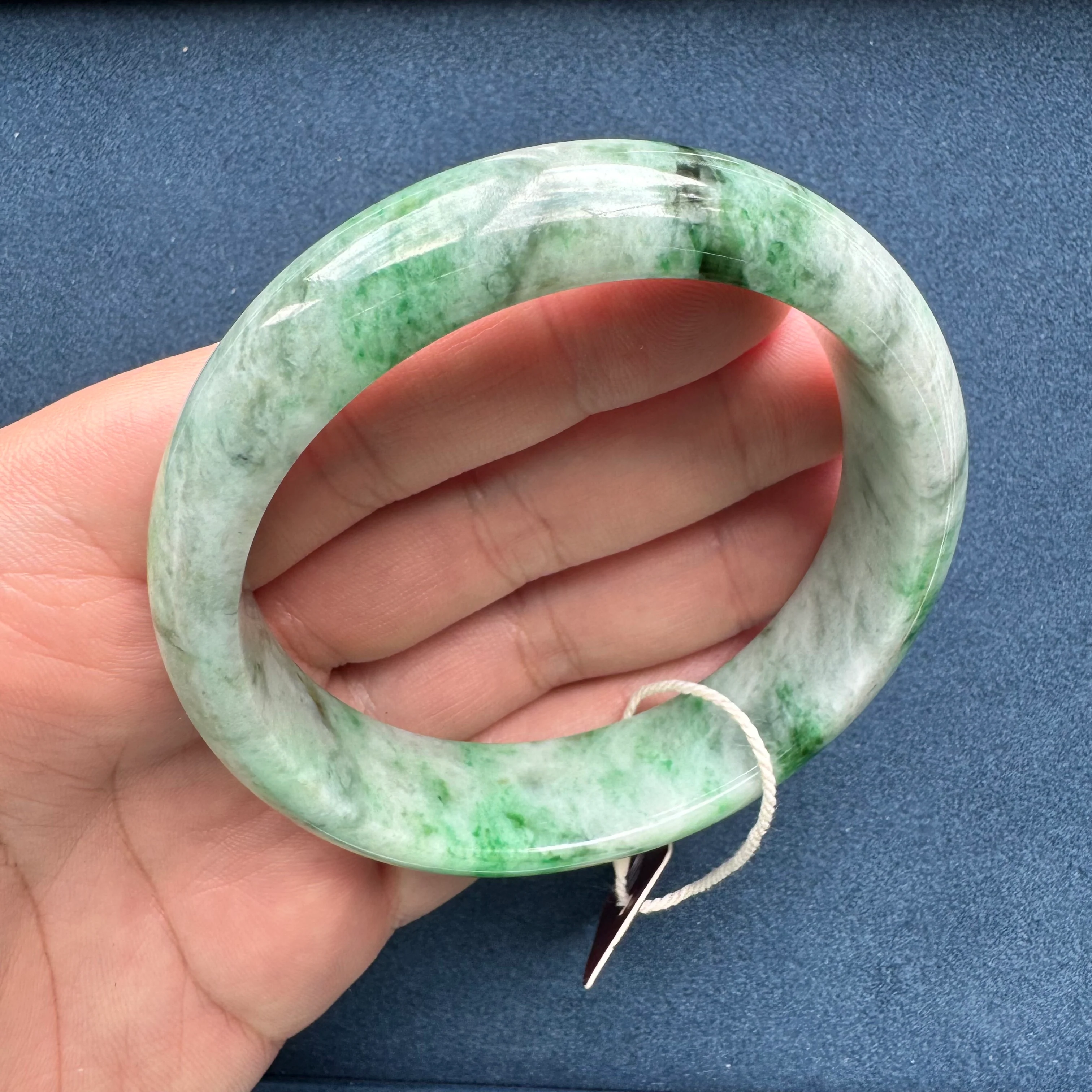 62.1mm Light Grey with Apple Green and Green Patterns Jade Bangle Bracelet - Image 4