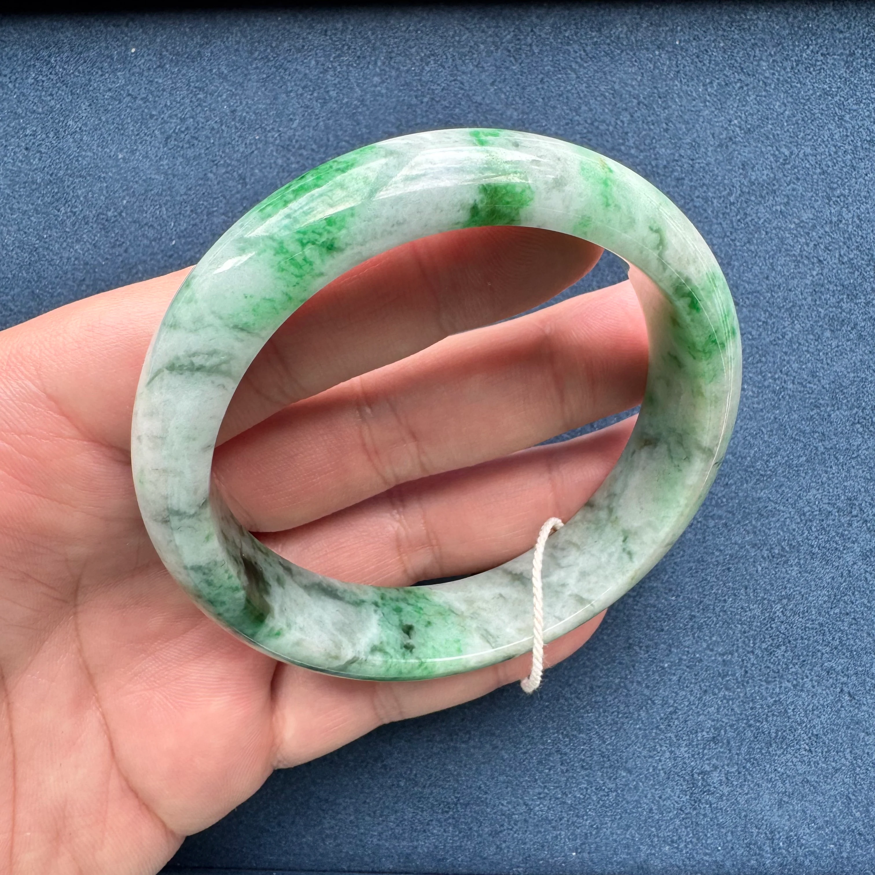 62.1mm Light Grey with Apple Green and Green Patterns Jade Bangle Bracelet - Image 5