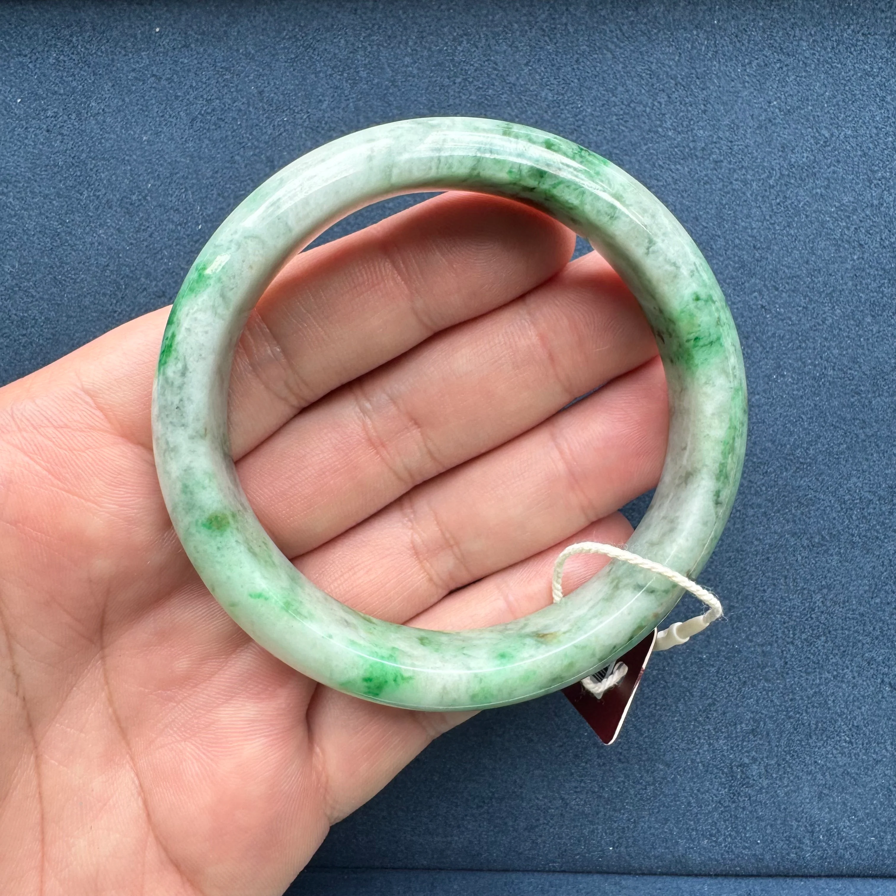 62.1mm Light Grey with Apple Green and Green Patterns Jade Bangle Bracelet - Image 6