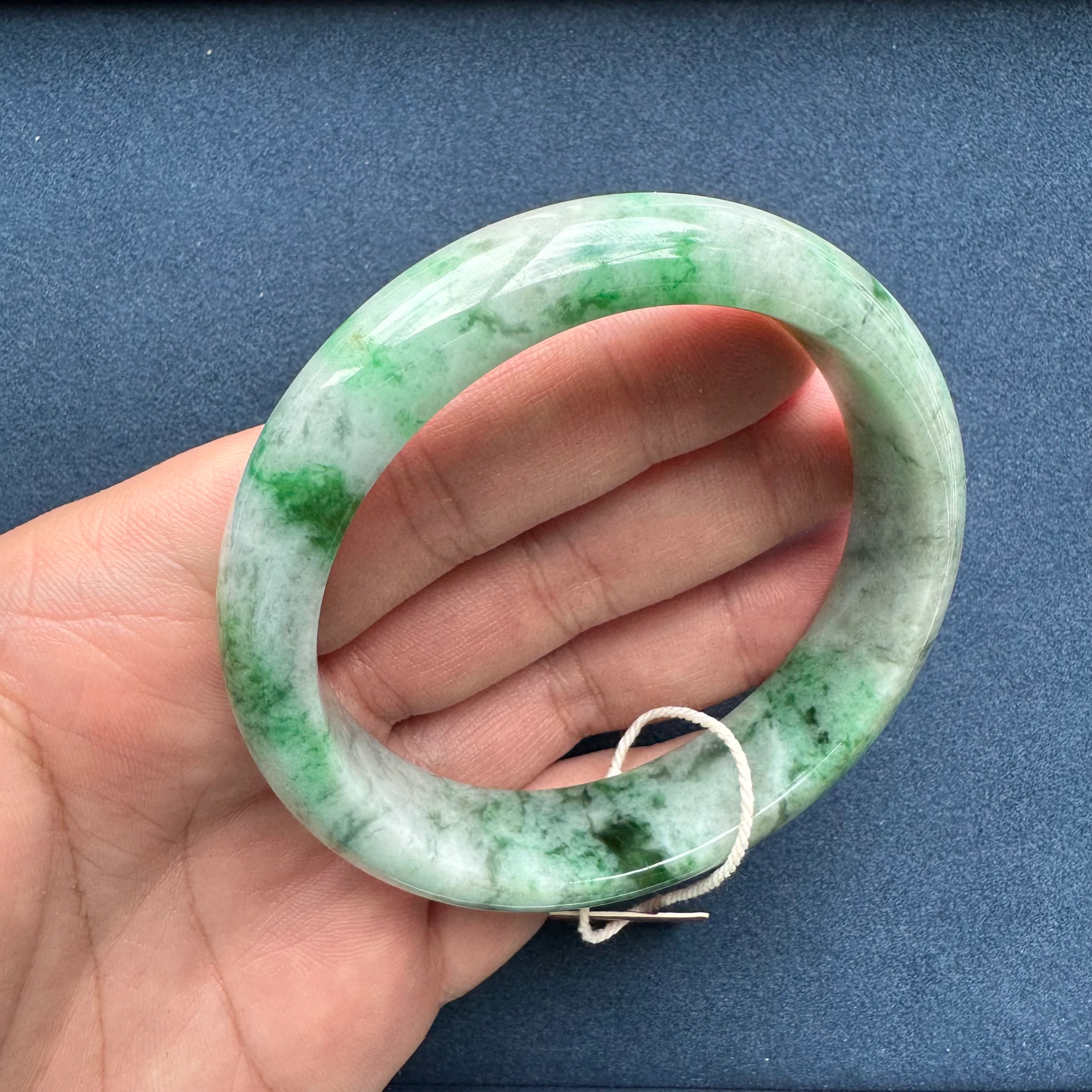 62.1mm Light Grey with Apple Green and Green Patterns Jade Bangle Bracelet - Image 8