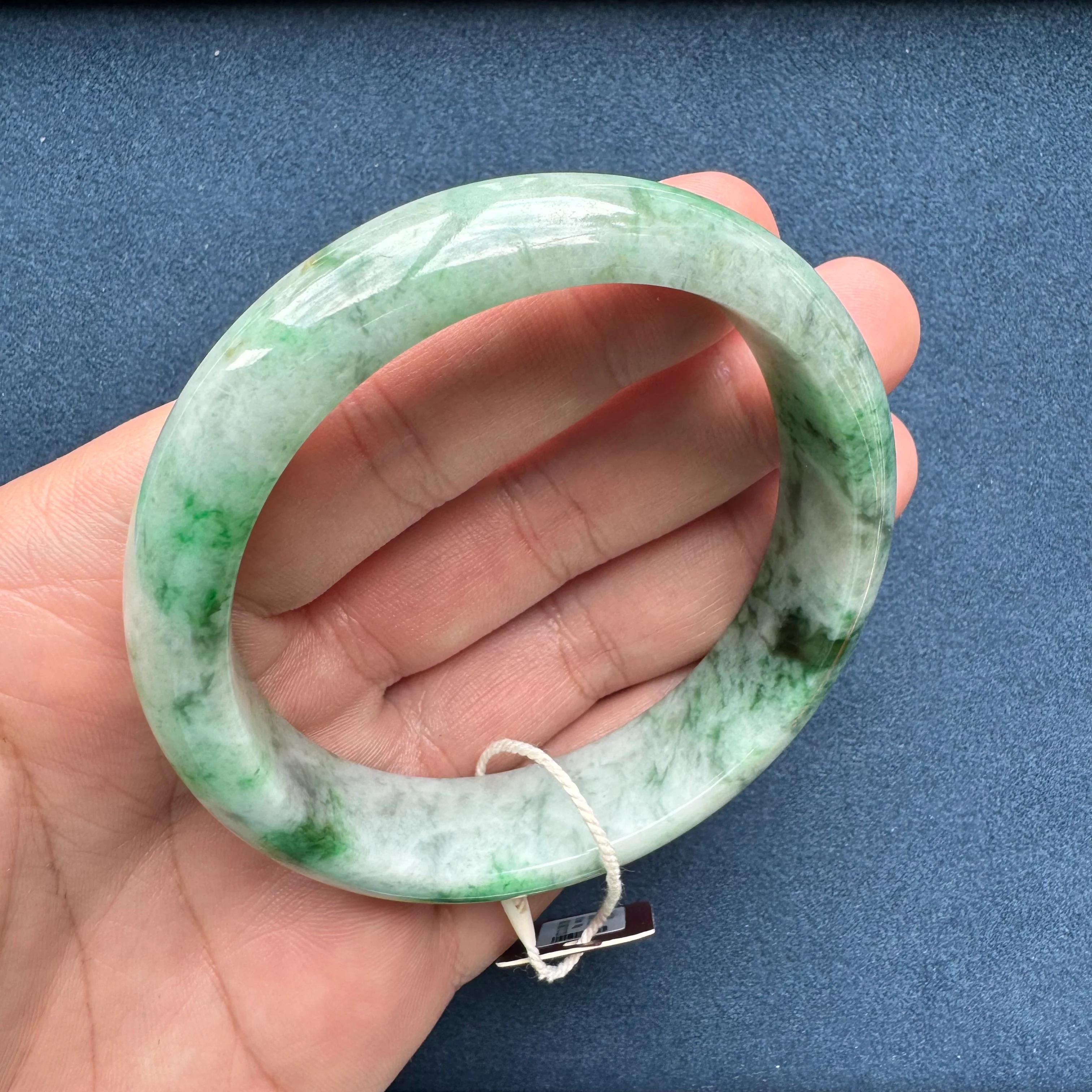 62.1mm Light Grey with Apple Green and Green Patterns Jade Bangle Bracelet - Image 9