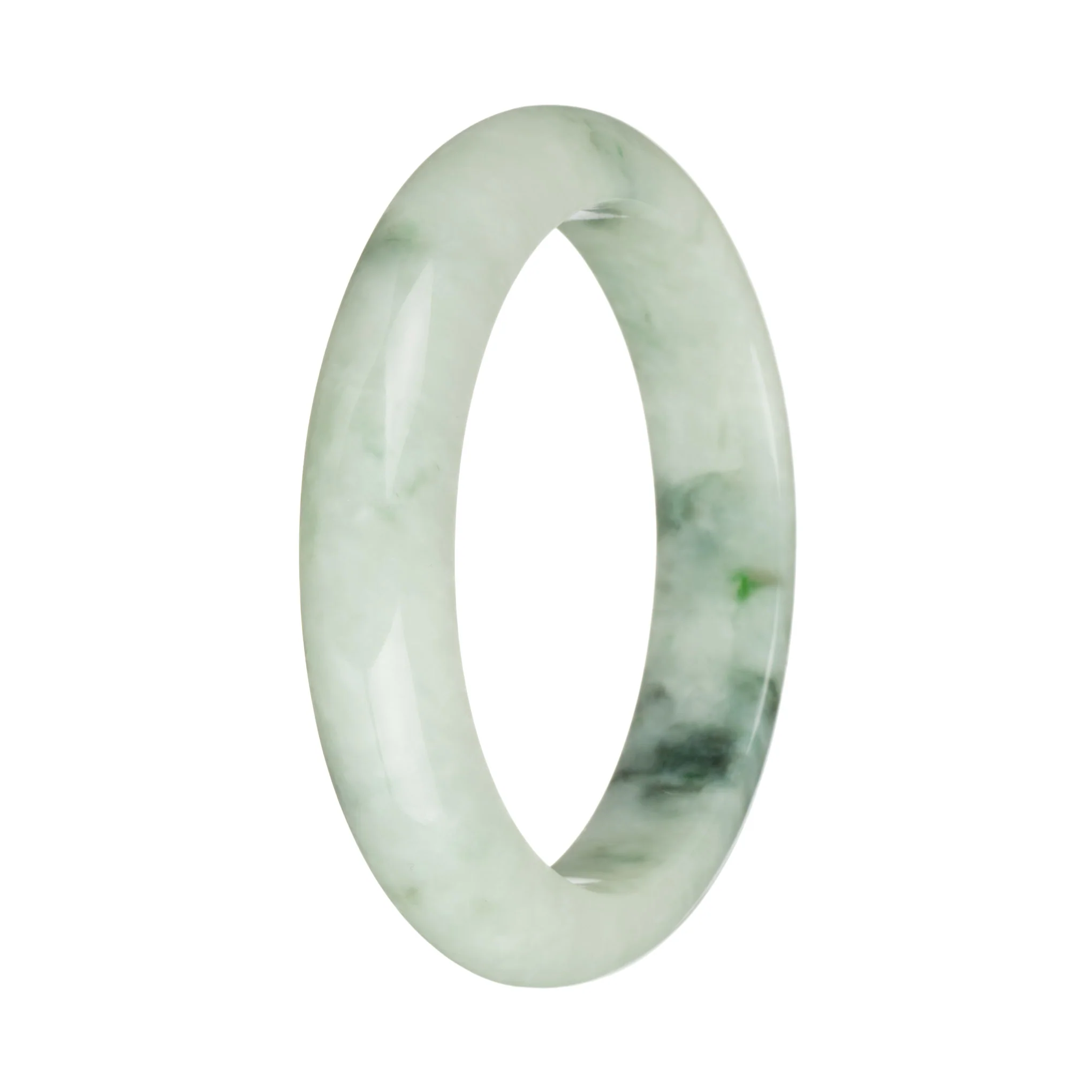 58.8mm Pale Green with Dark Green Patterns Jade Bangle Bracelet - Image 2