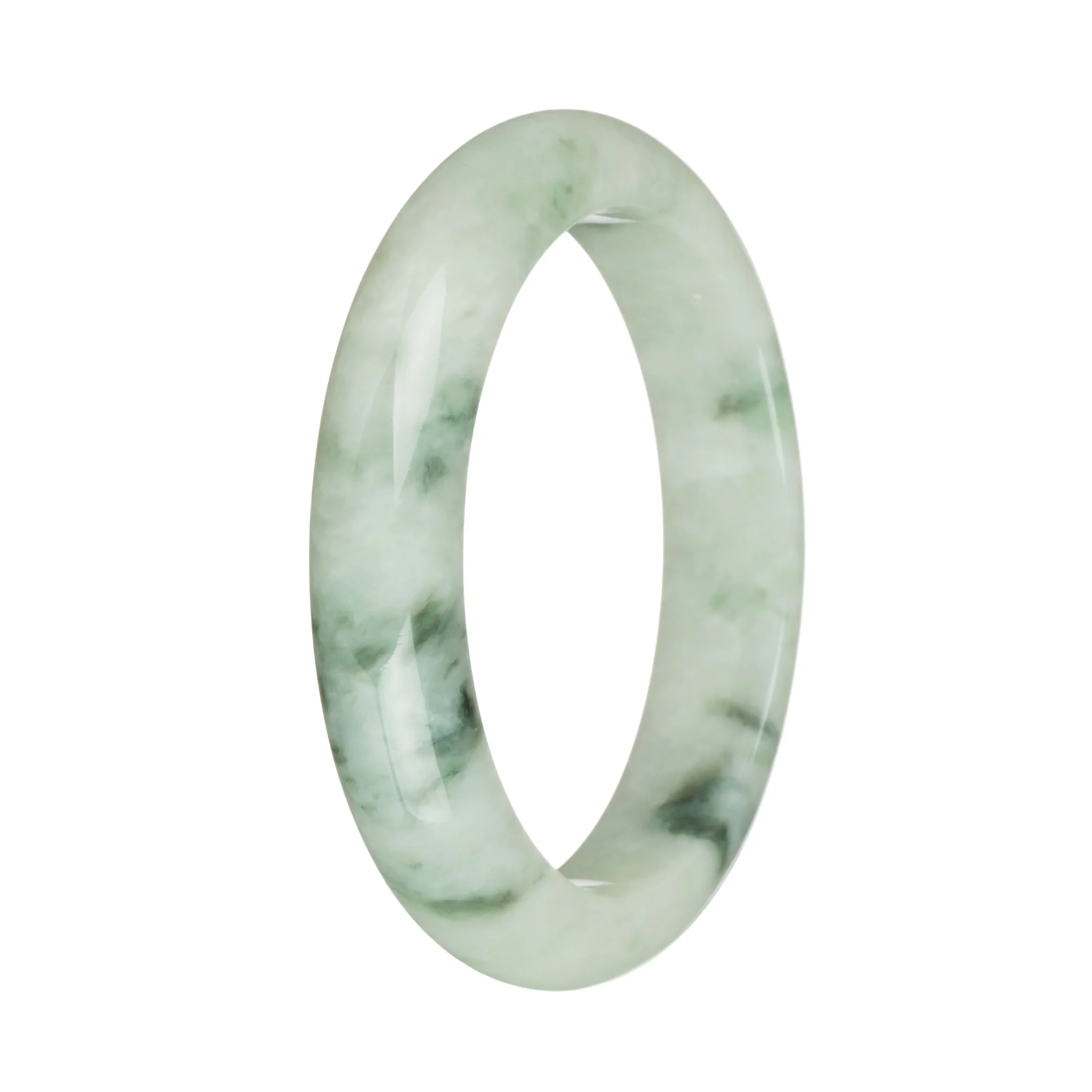 58.8mm Pale Green with Dark Green Patterns Jade Bangle Bracelet - Image 3