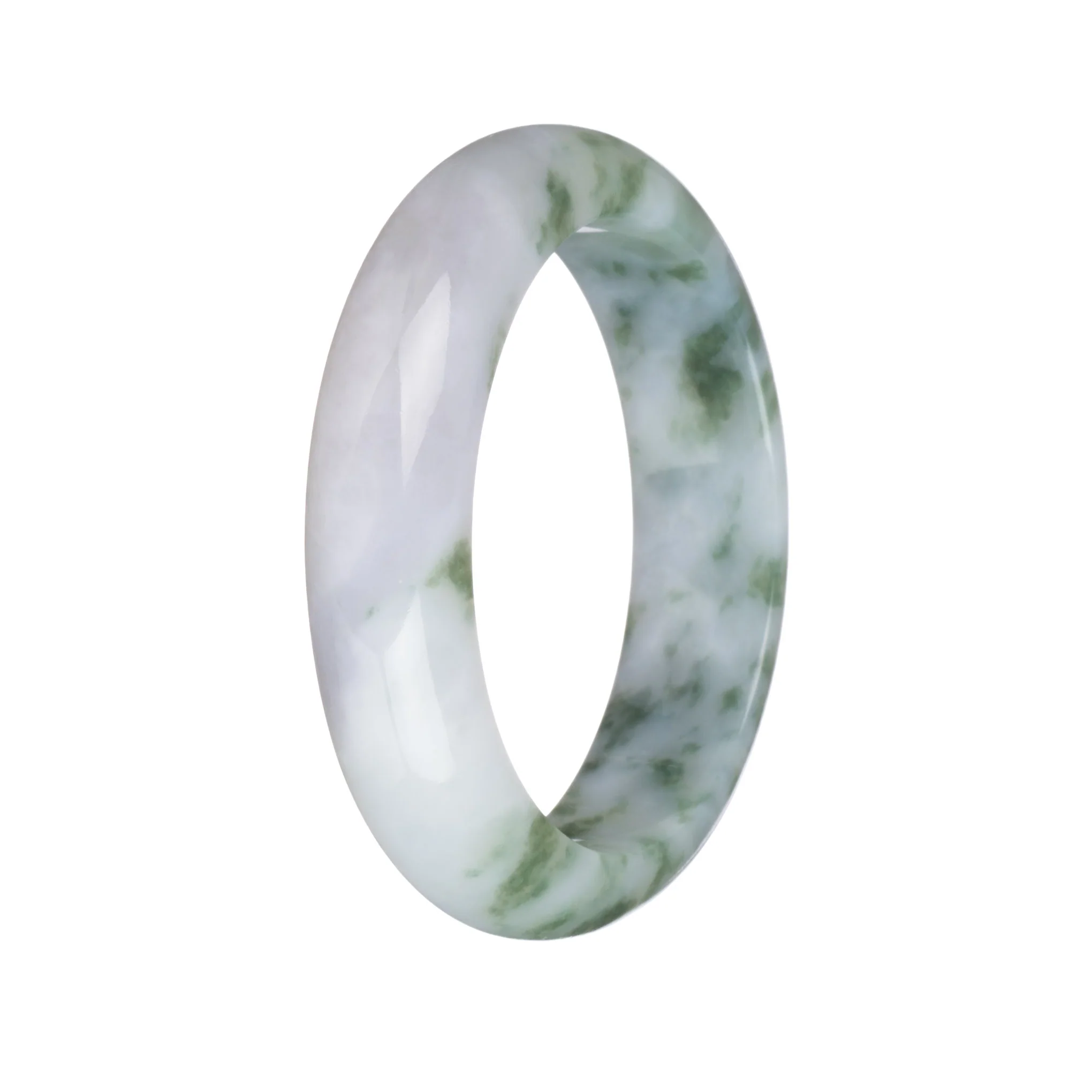 54mm White and Pale Lavender with Green Patterns Jade Bangle Bracelet - Image 2