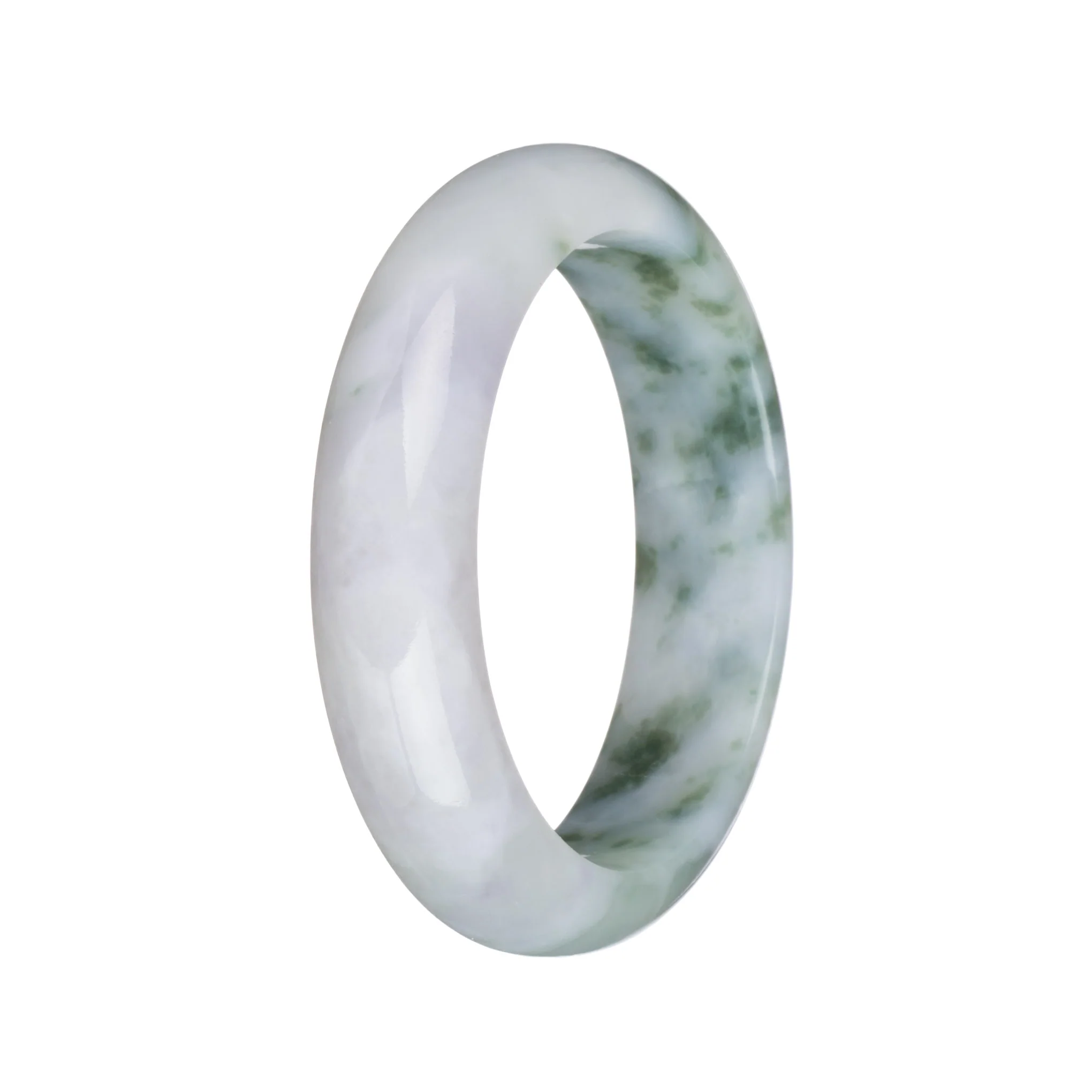 54mm White and Pale Lavender with Green Patterns Jade Bangle Bracelet - Image 3