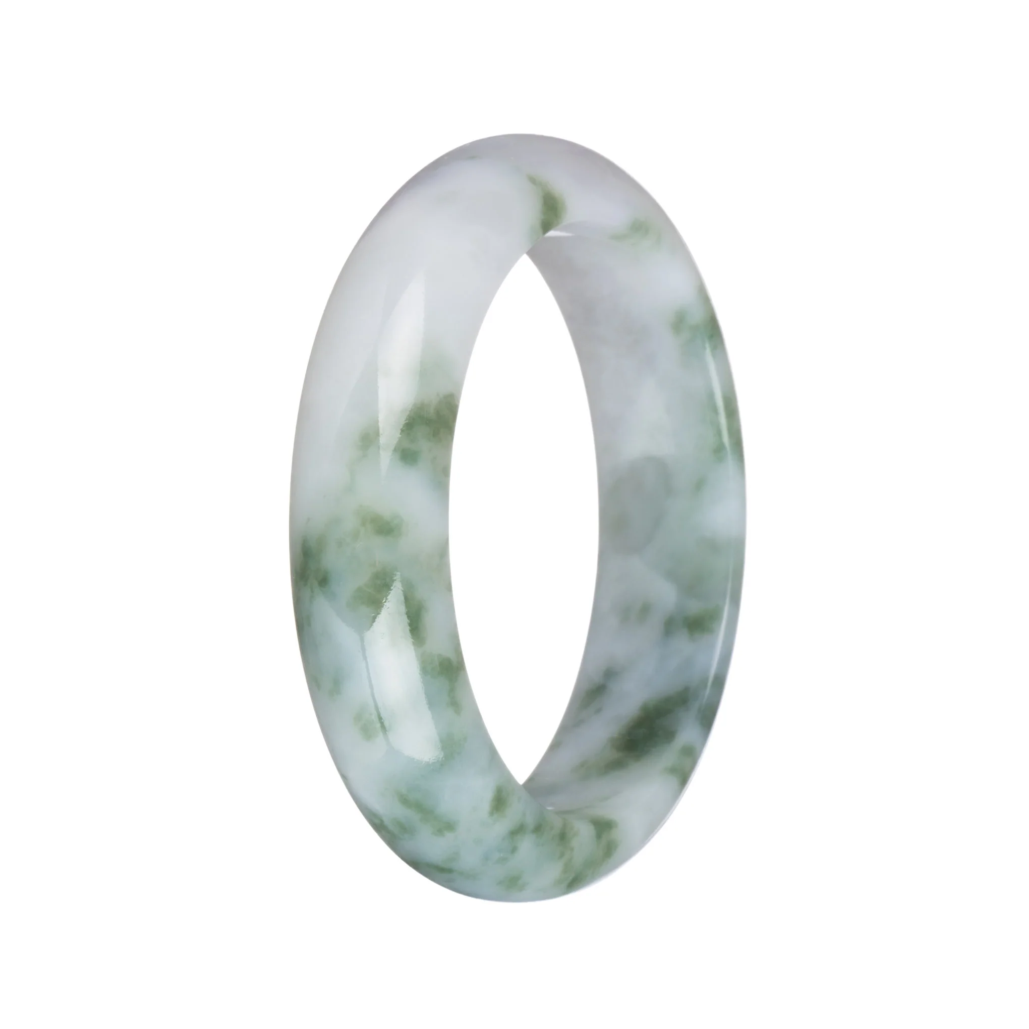 54mm White and Pale Lavender with Green Patterns Jade Bangle Bracelet - Image 4