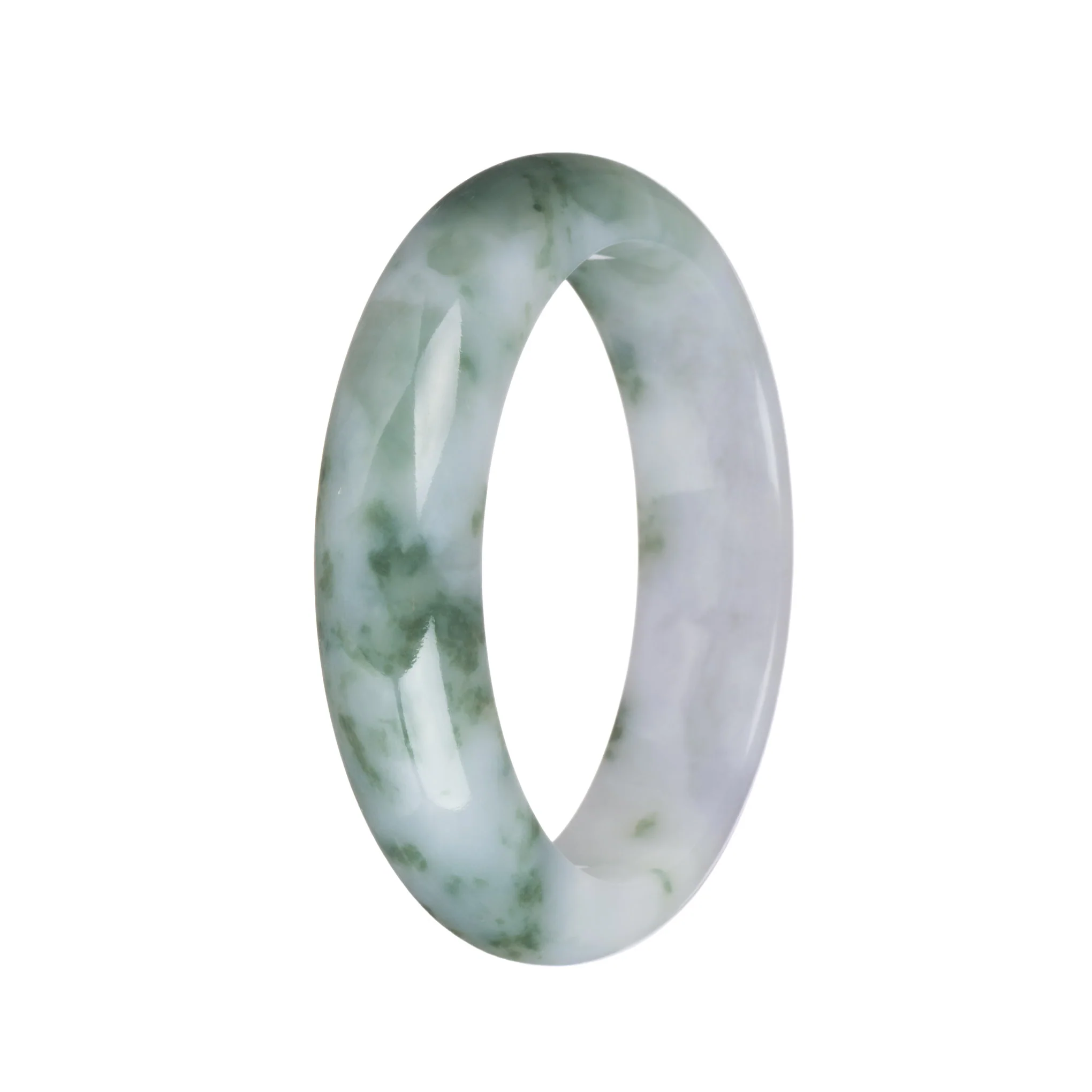 54mm White and Pale Lavender with Green Patterns Jade Bangle Bracelet - Image 5