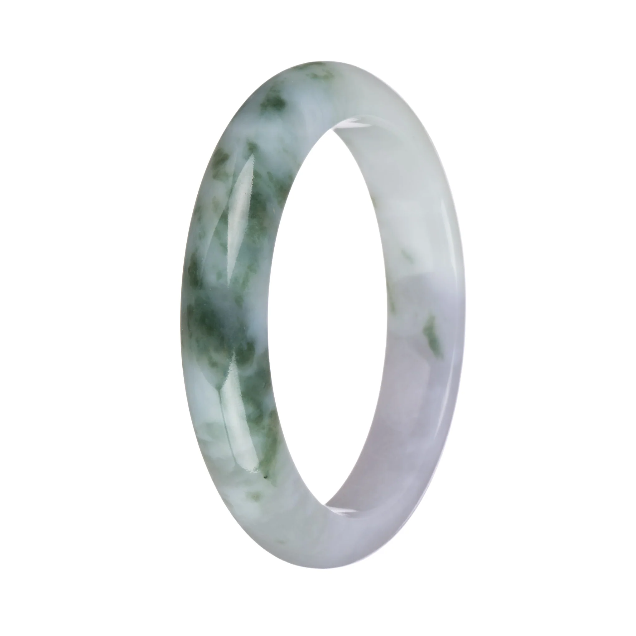 58.4mm White and Pale Lavender with Green Patterns Jade Bangle Bracelet - Image 2