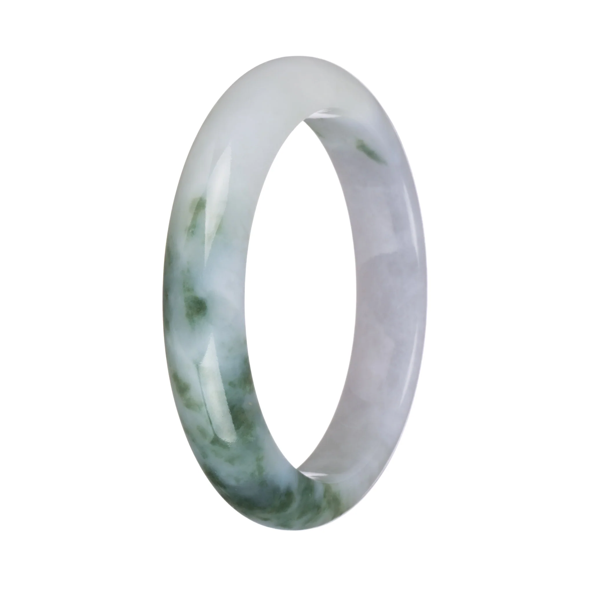 58.4mm White and Pale Lavender with Green Patterns Jade Bangle Bracelet - Image 3