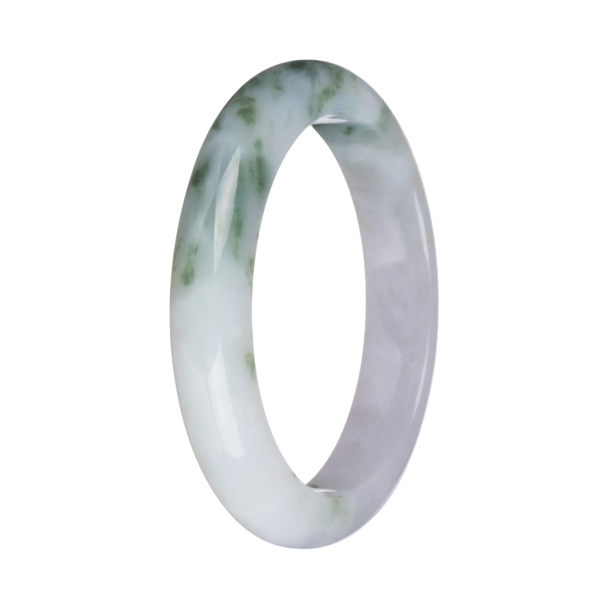 58.4mm White and Pale Lavender with Green Patterns Jade Bangle Bracelet - Image 4