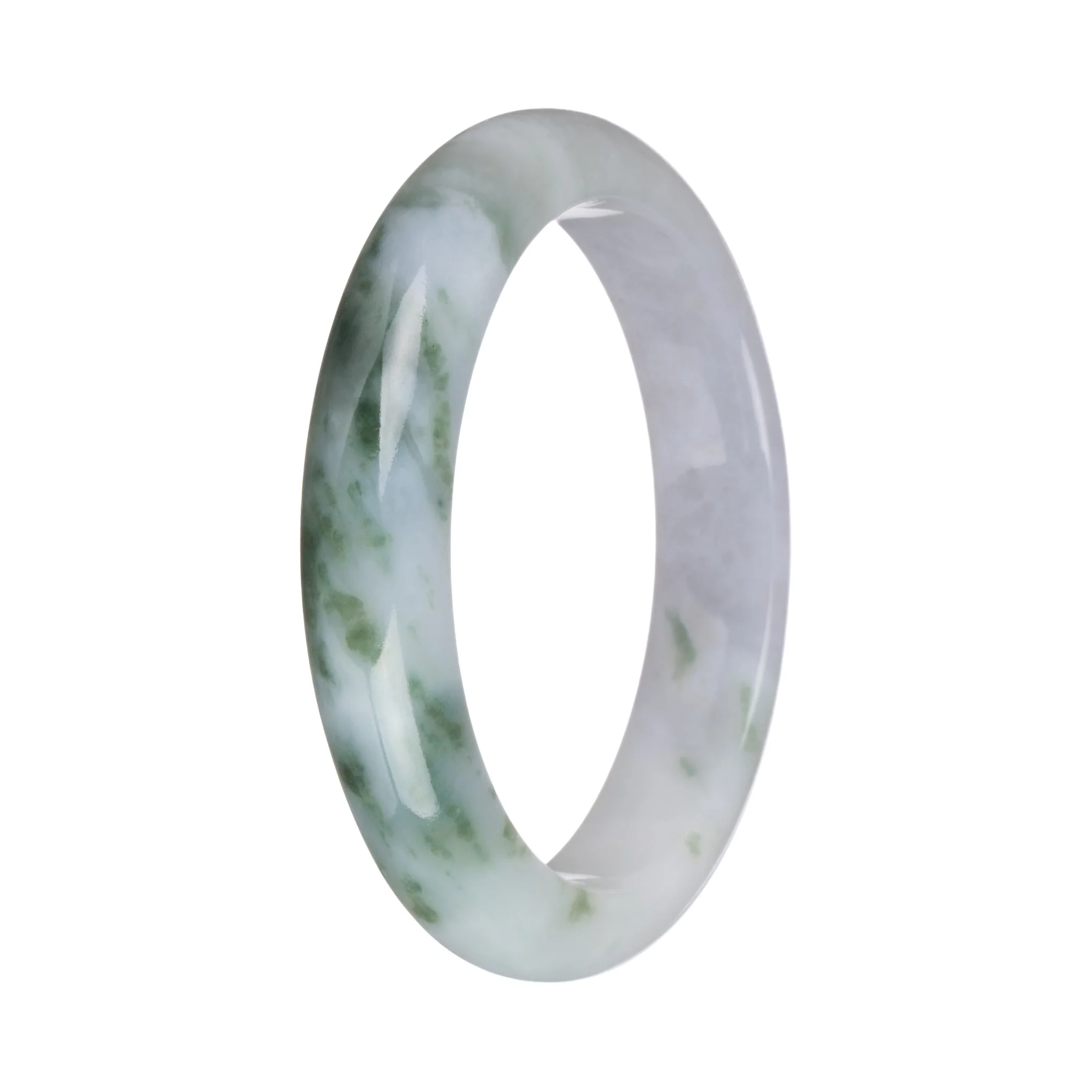 58.4mm White and Pale Lavender with Green Patterns Jade Bangle Bracelet - Image 5