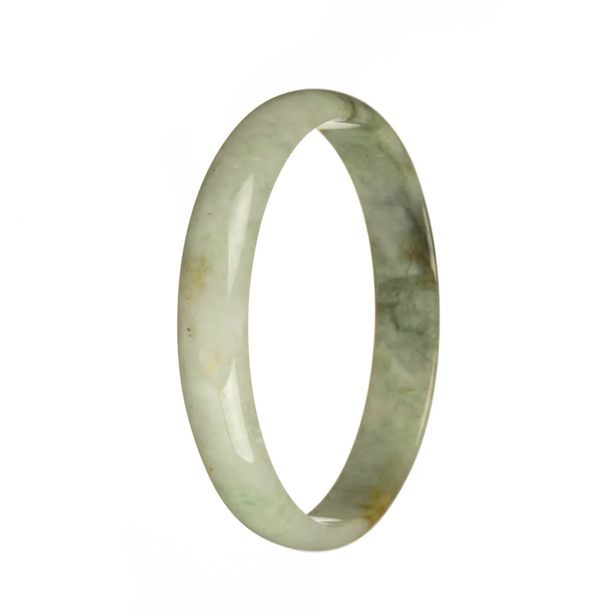 76.2mm White with Olive Green and Brown Patterns Jade Bangle Bracelet - Image 2