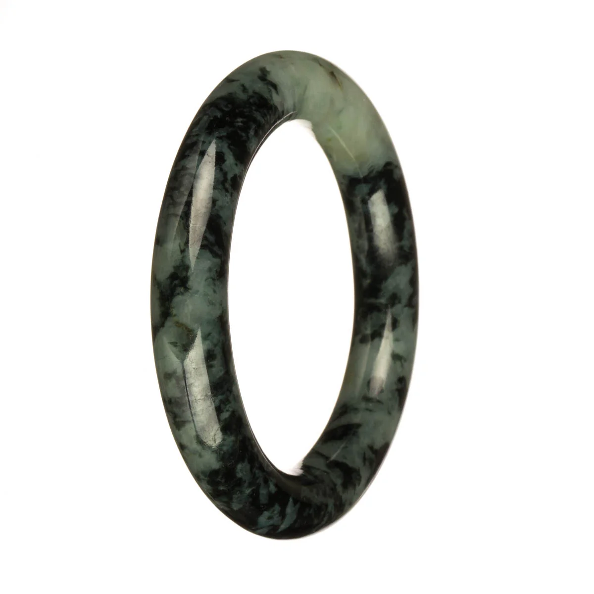 54.6mm Pale Green with Dark Green Patterns Jade Bangle Bracelet - Image 2