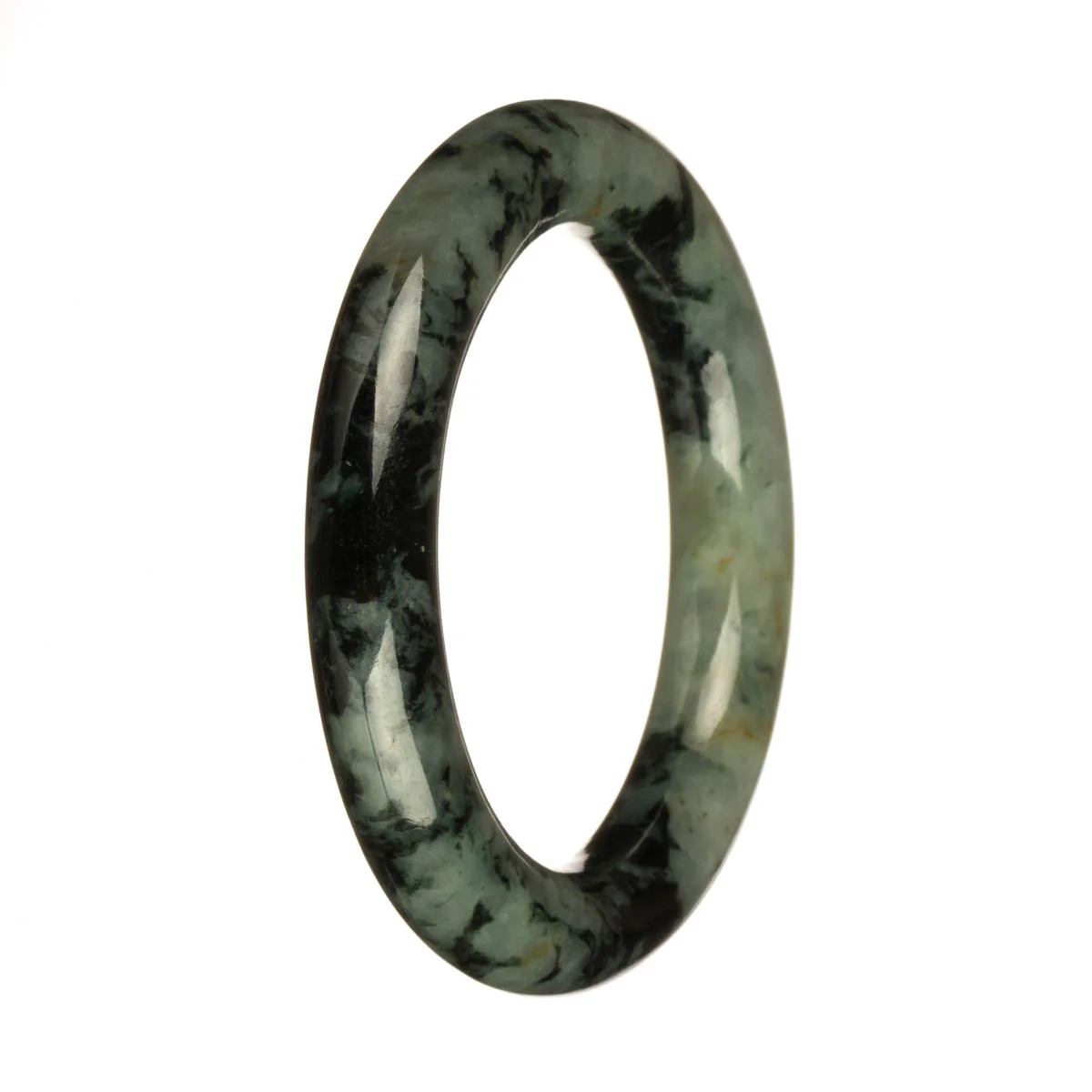 54.6mm Pale Green with Dark Green Patterns Jade Bangle Bracelet - Image 3