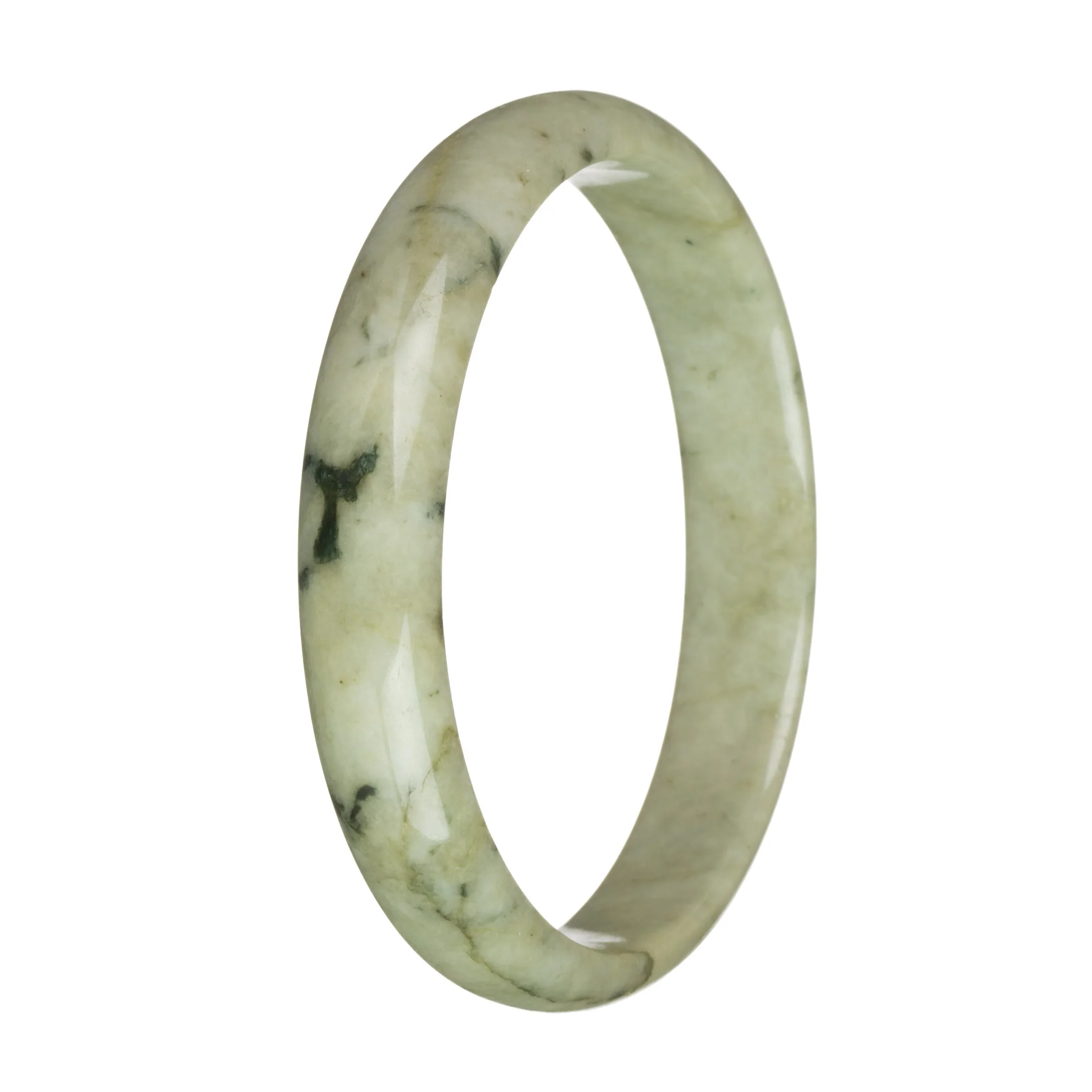 78.5mm Olive Green with Dark Green Patterns Jade Bangle Bracelet - Image 3