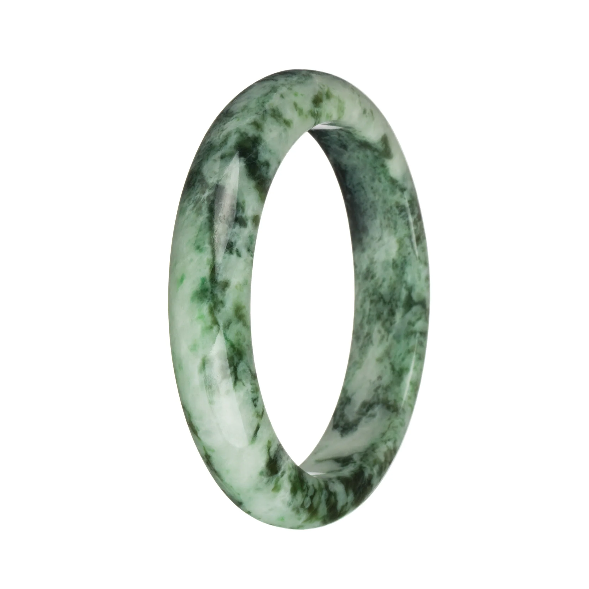 56.8mm Grey with Dark Green, Green and Apple Green Patterns Jade Bangle Bracelet - Image 2