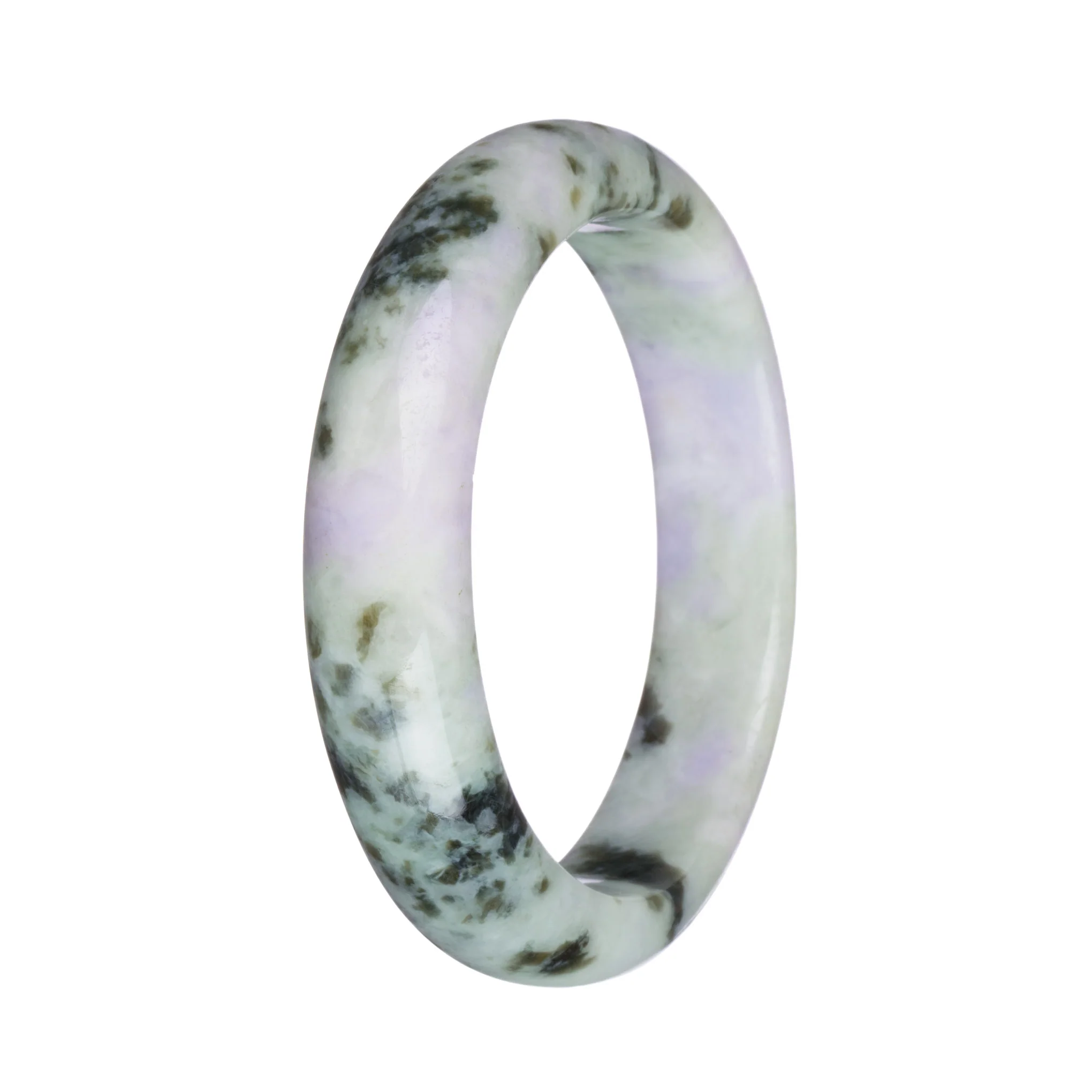 58.1mm White with Lavender and Olive Green Patterns Jade Bangle Bracelet - Image 3