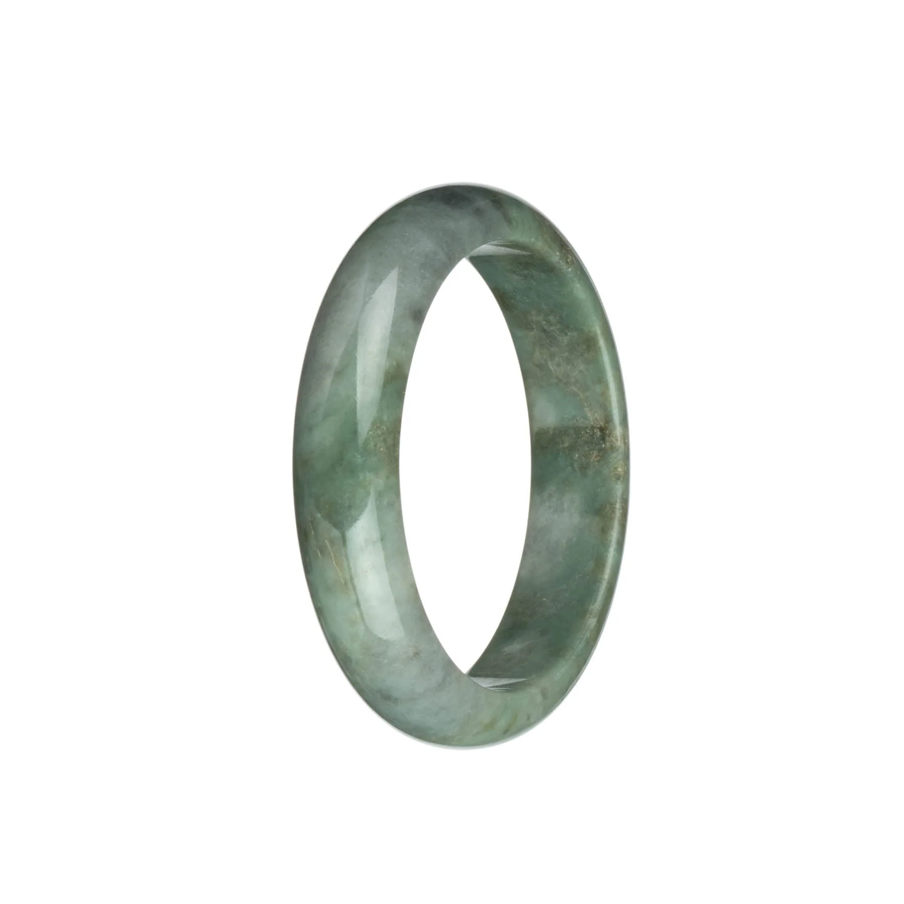 Authentic Grade A Green and Grey with Brown Patterns Traditional Jade Bangle - 57mm Half Moon