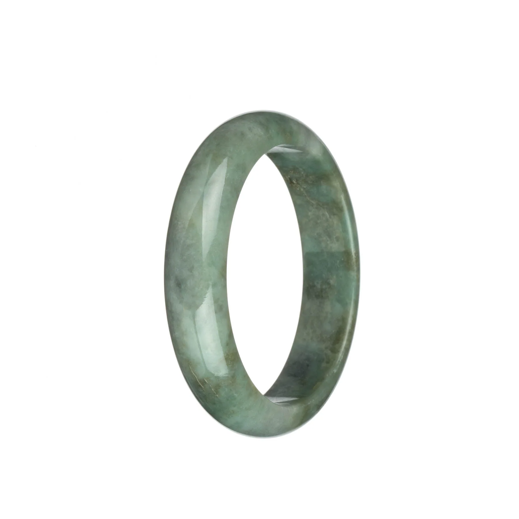 Authentic Grade A Green and Grey with Brown Patterns Traditional Jade Bangle - 57mm Half Moon - Image 2