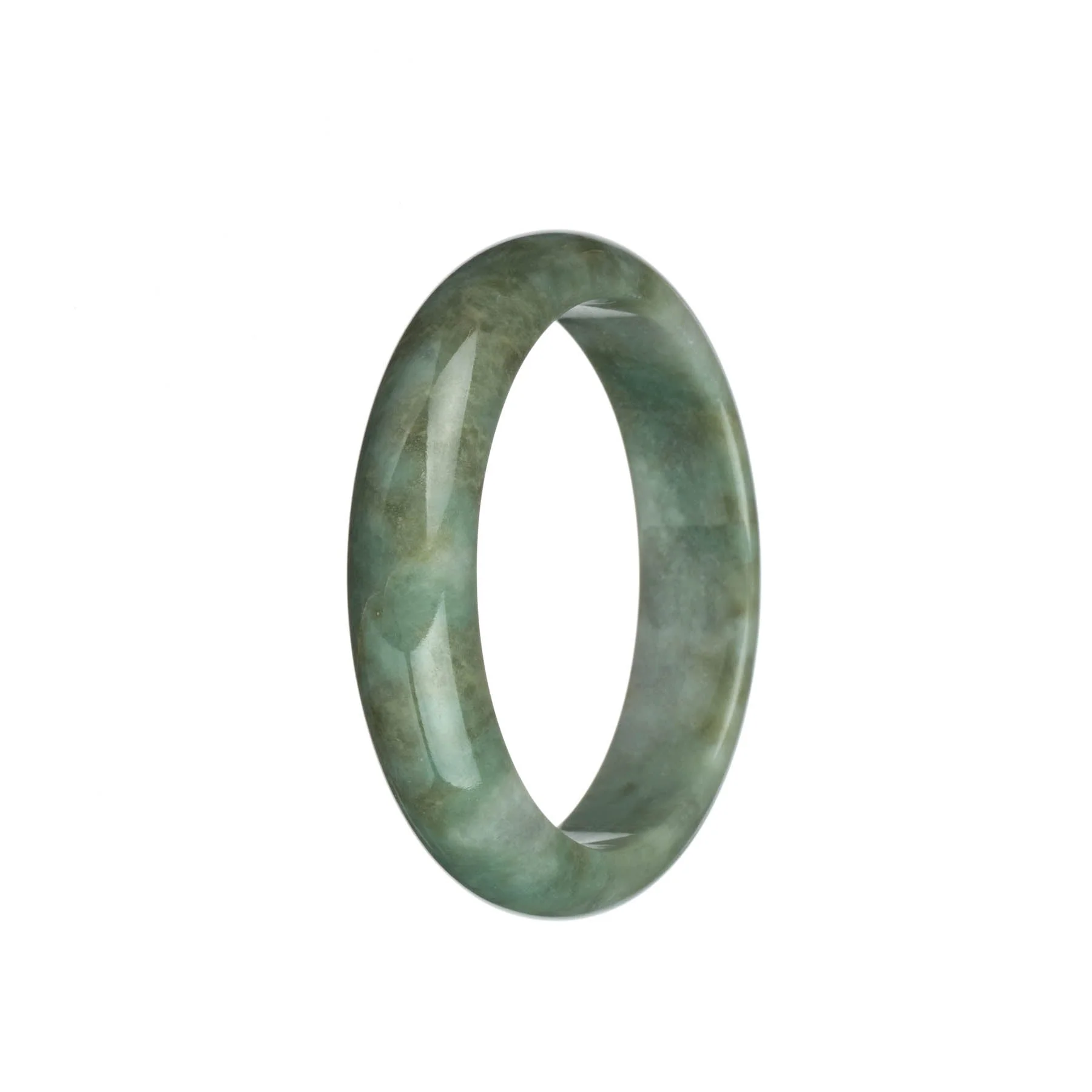 Authentic Grade A Green and Grey with Brown Patterns Traditional Jade Bangle - 57mm Half Moon - Image 3