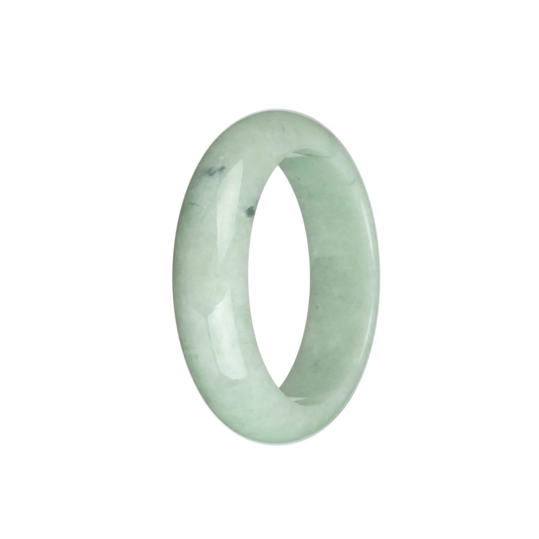 Authentic Grade A Light Green with Dark Green Spots Burmese Jade Bangle - 54mm Half Moon