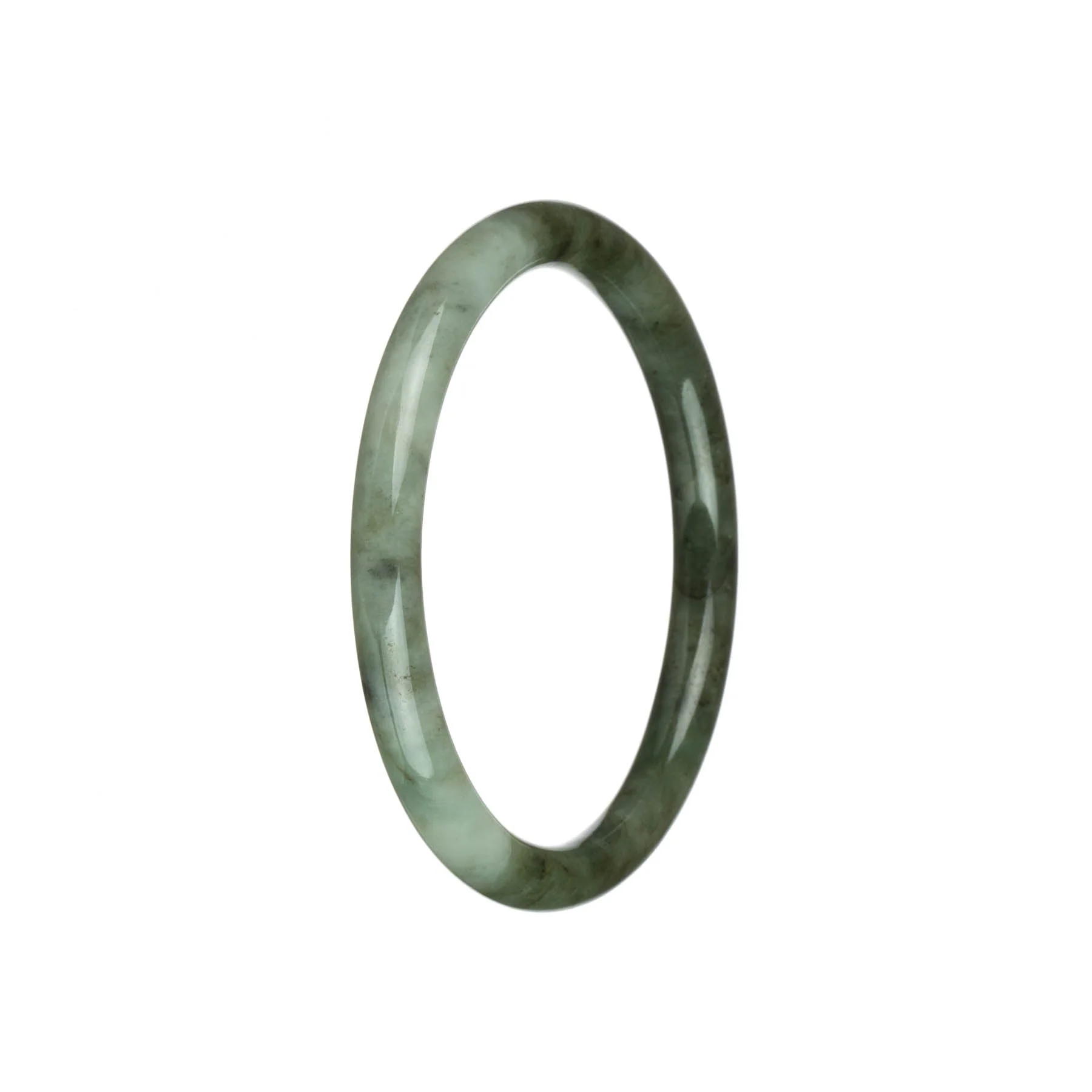 Authentic Grade A Olive Green with Pale Green Traditional Jade Bangle - 61mm Petite Round