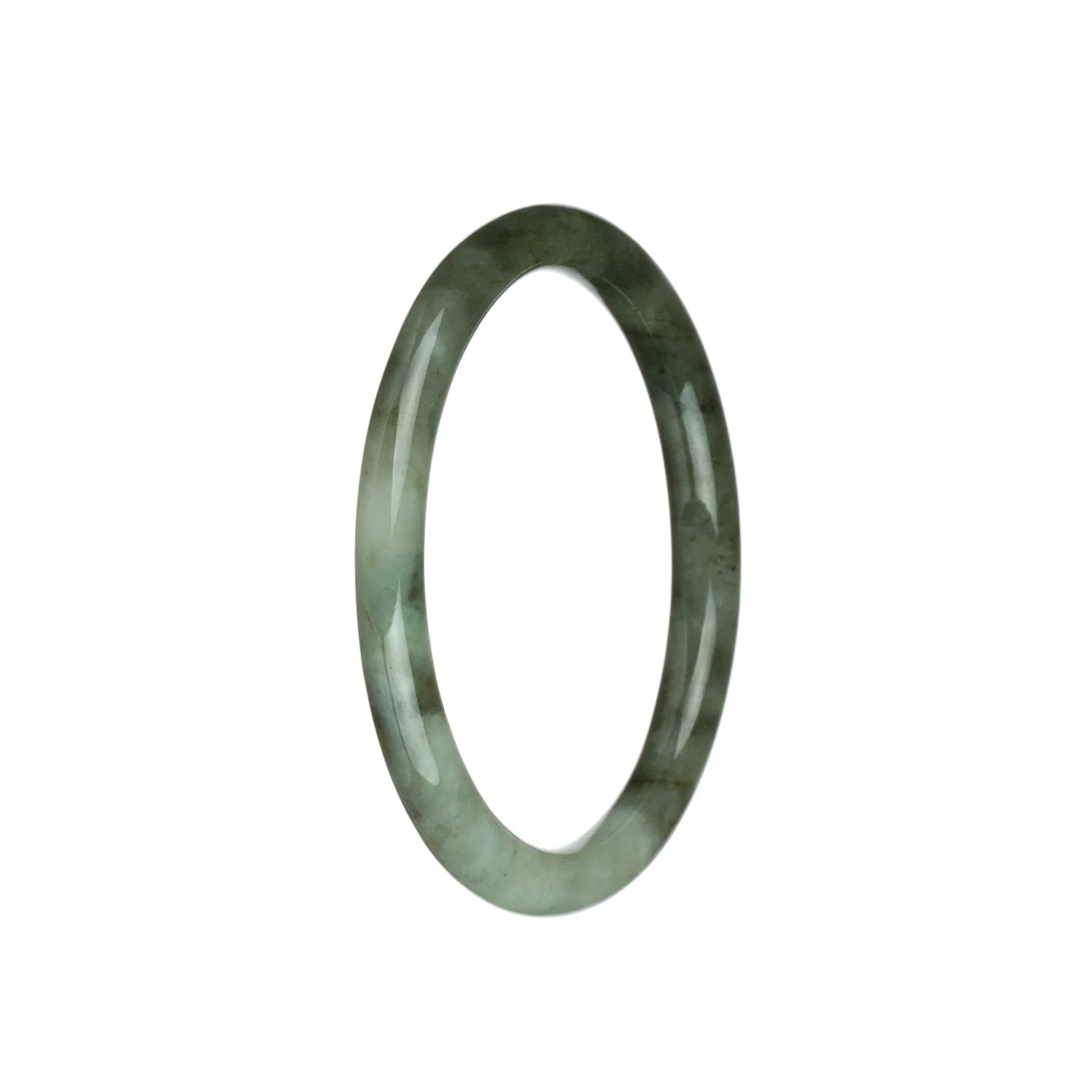 Authentic Grade A Olive Green with Pale Green Traditional Jade Bangle - 61mm Petite Round - Image 2