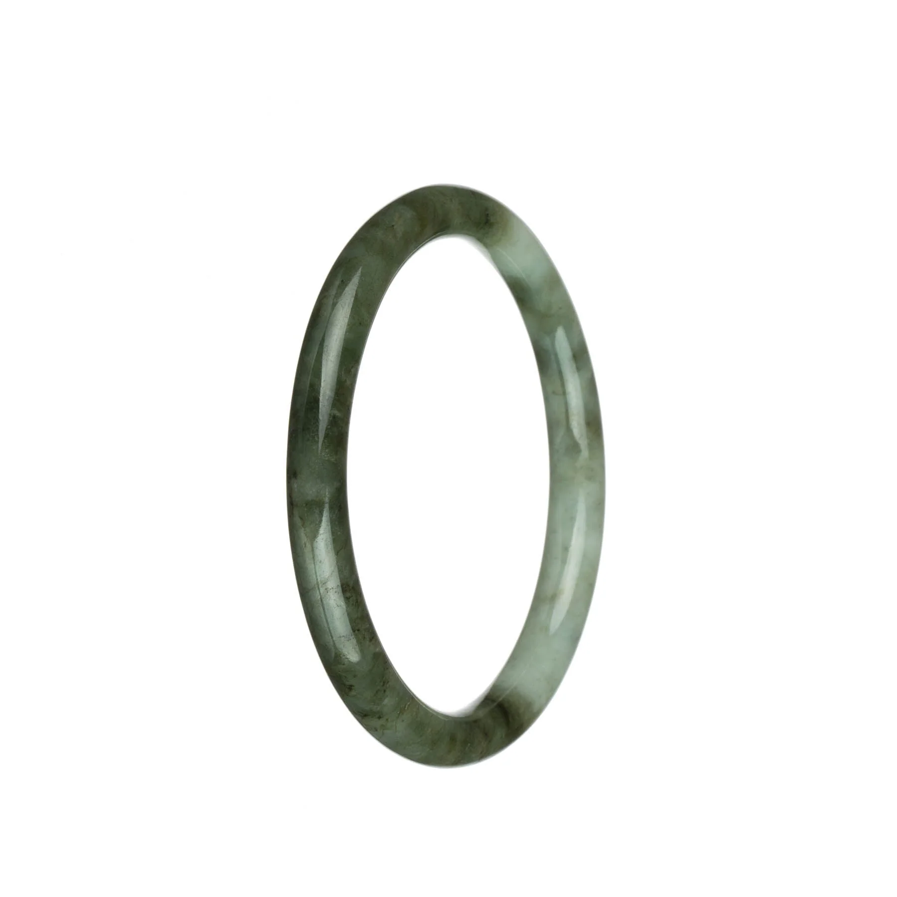 Authentic Grade A Olive Green with Pale Green Traditional Jade Bangle - 61mm Petite Round - Image 3