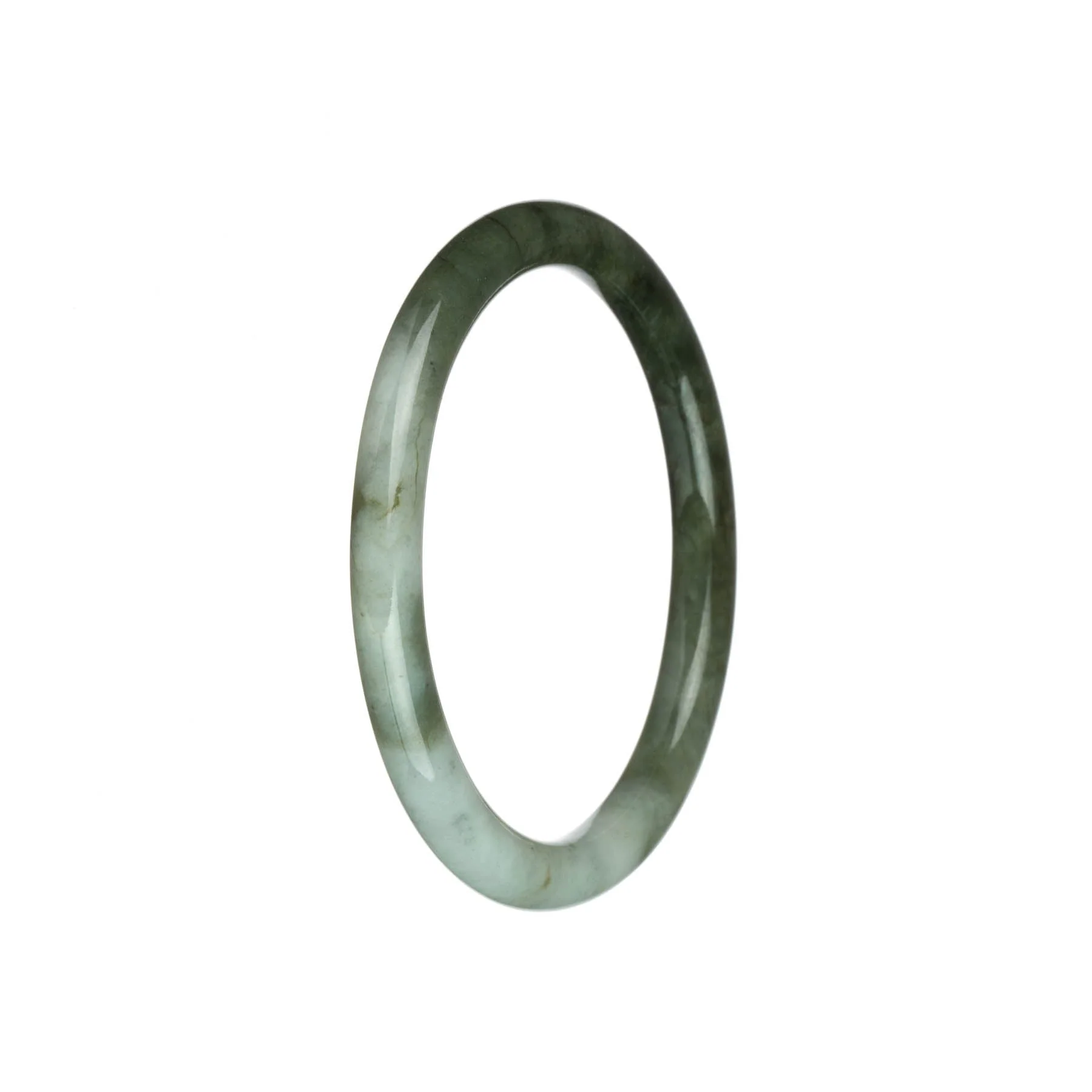 Authentic Grade A Olive Green with White Jadeite Jade Bangle - 61mm Petite Round